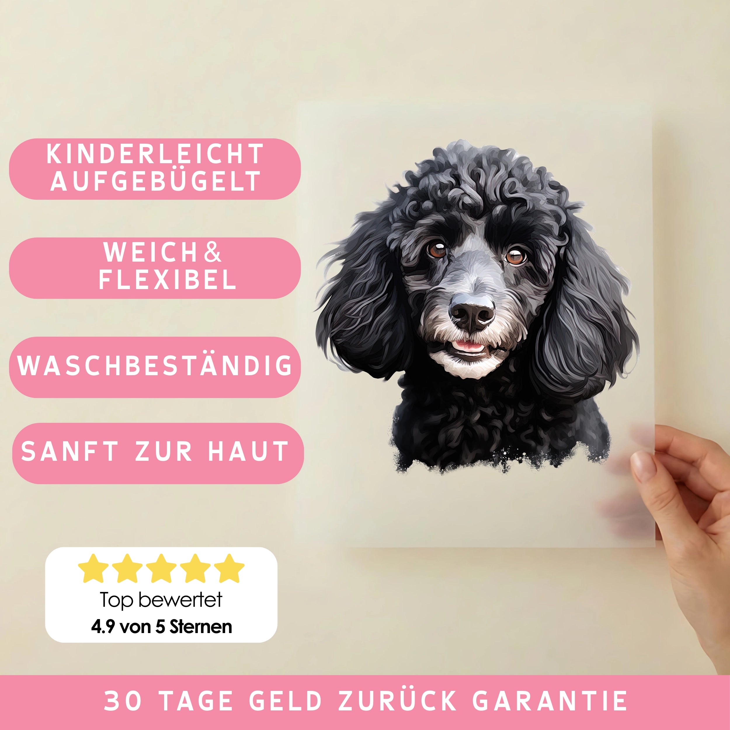 Bügelbild Hund Schwarzer Pudel