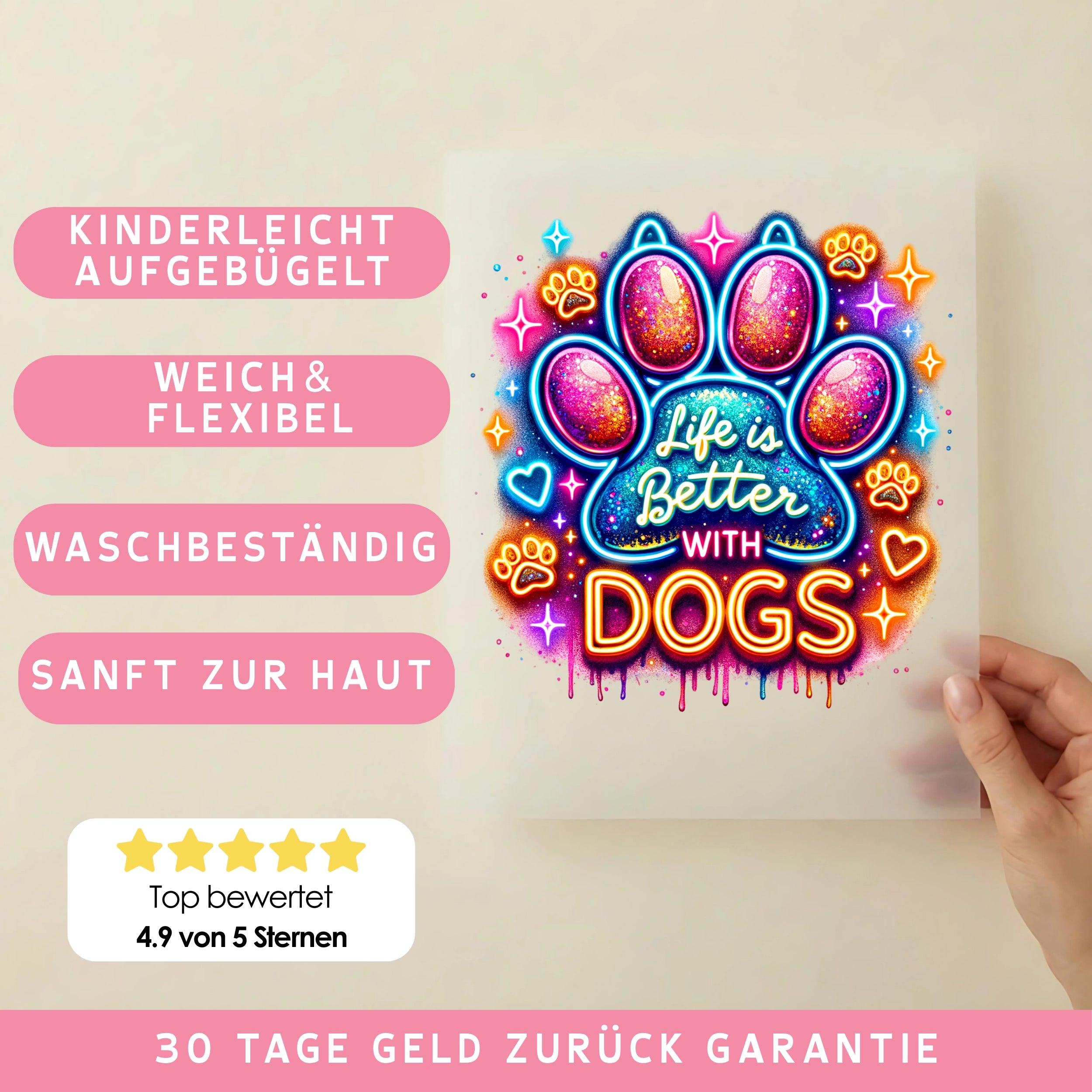 Bügelbild Life is better with Dogs