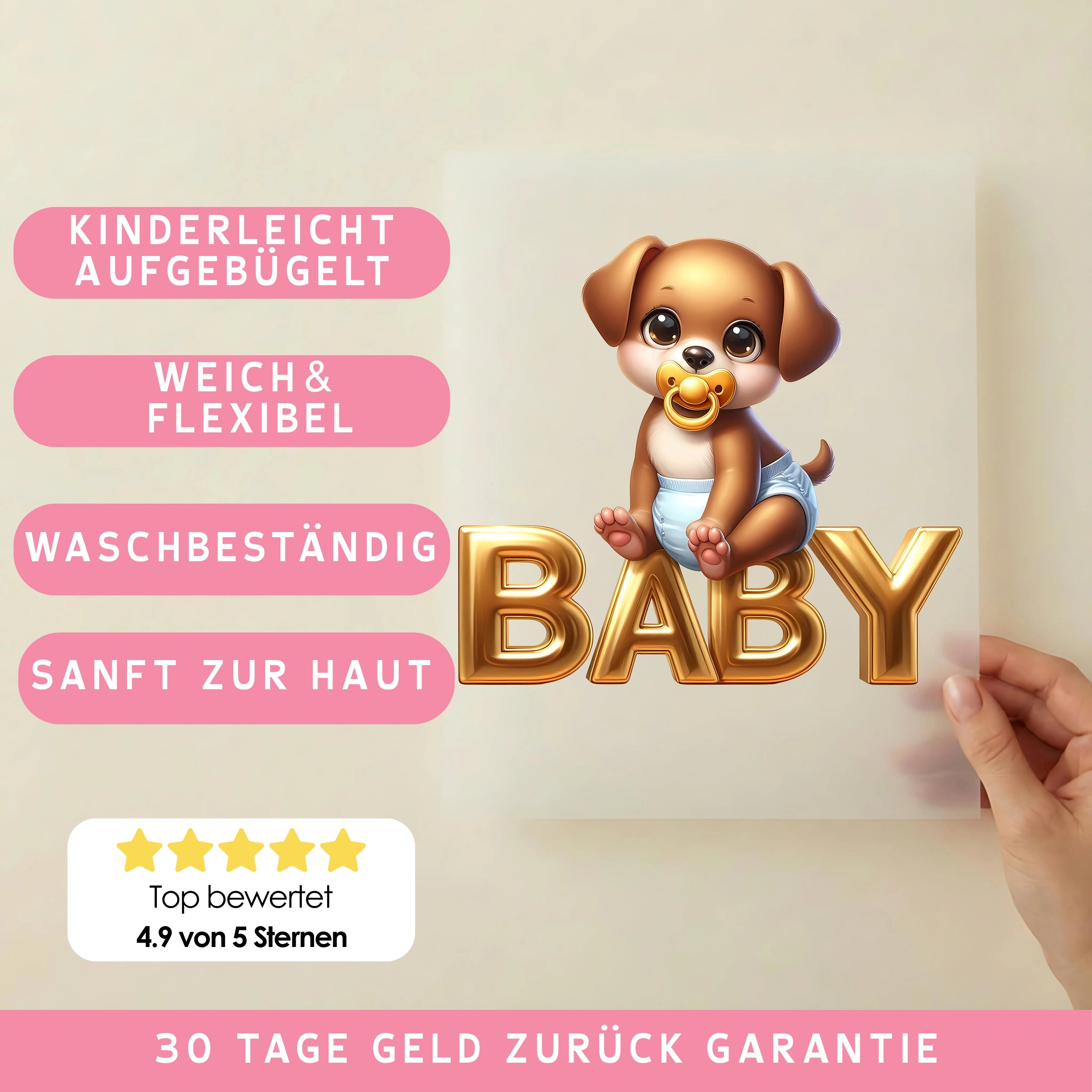 Bügelbild Baby Hund Goldi