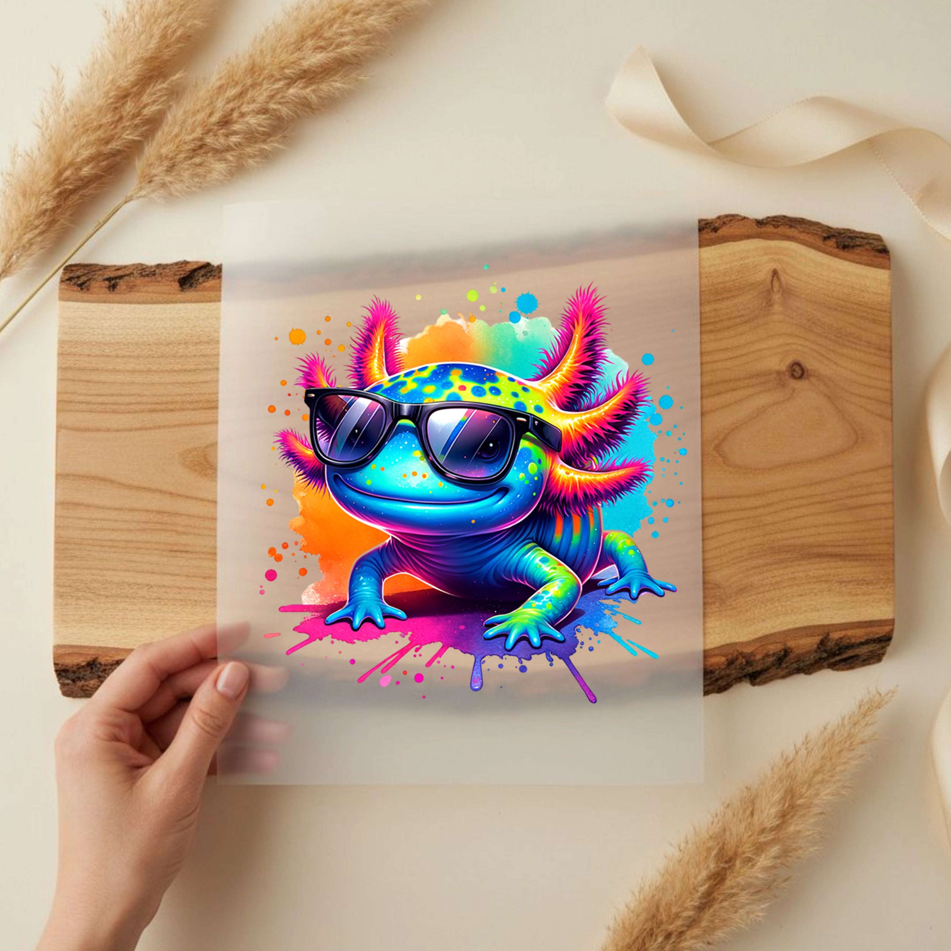 Bügelbild Axolotl im Sommerfieber