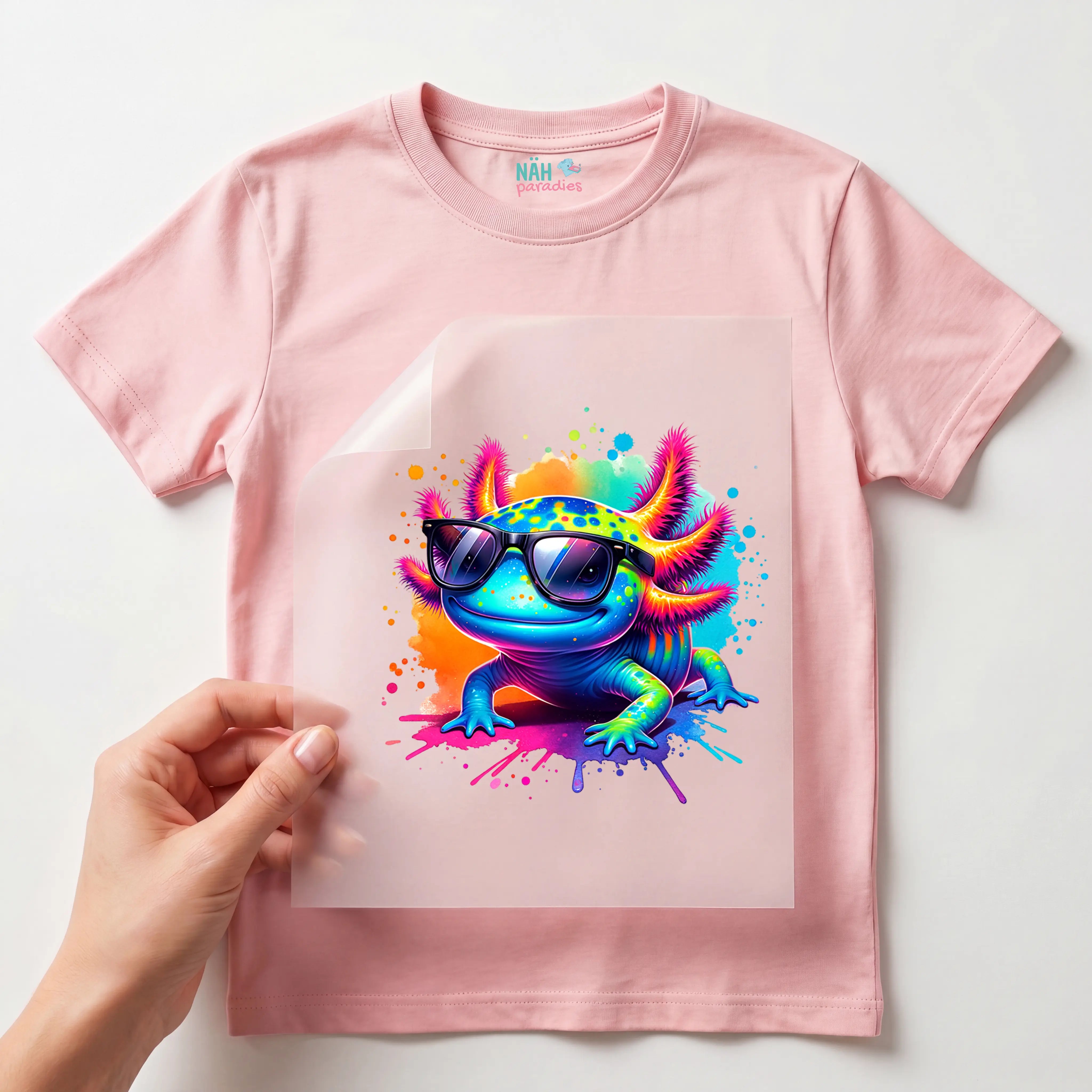 Bügelbild Axolotl im Sommerfieber