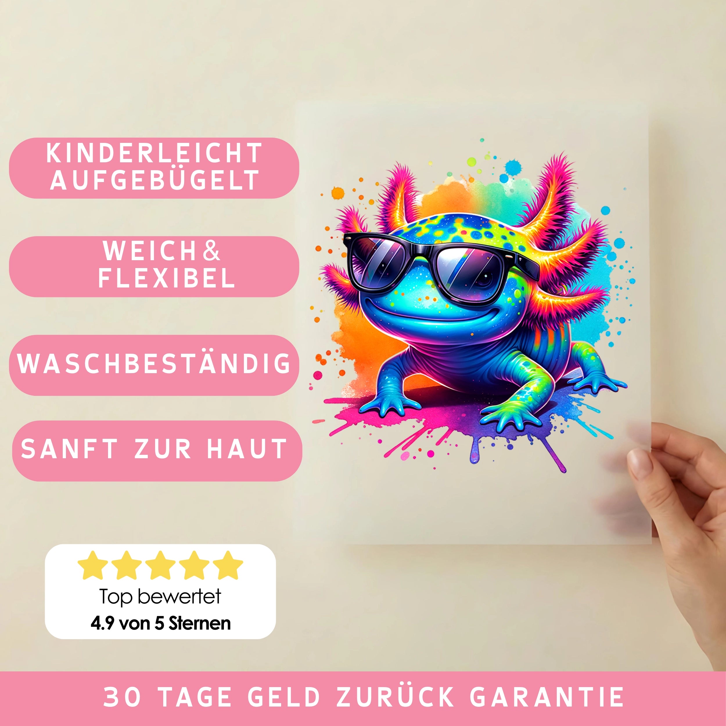 Bügelbild Axolotl im Sommerfieber