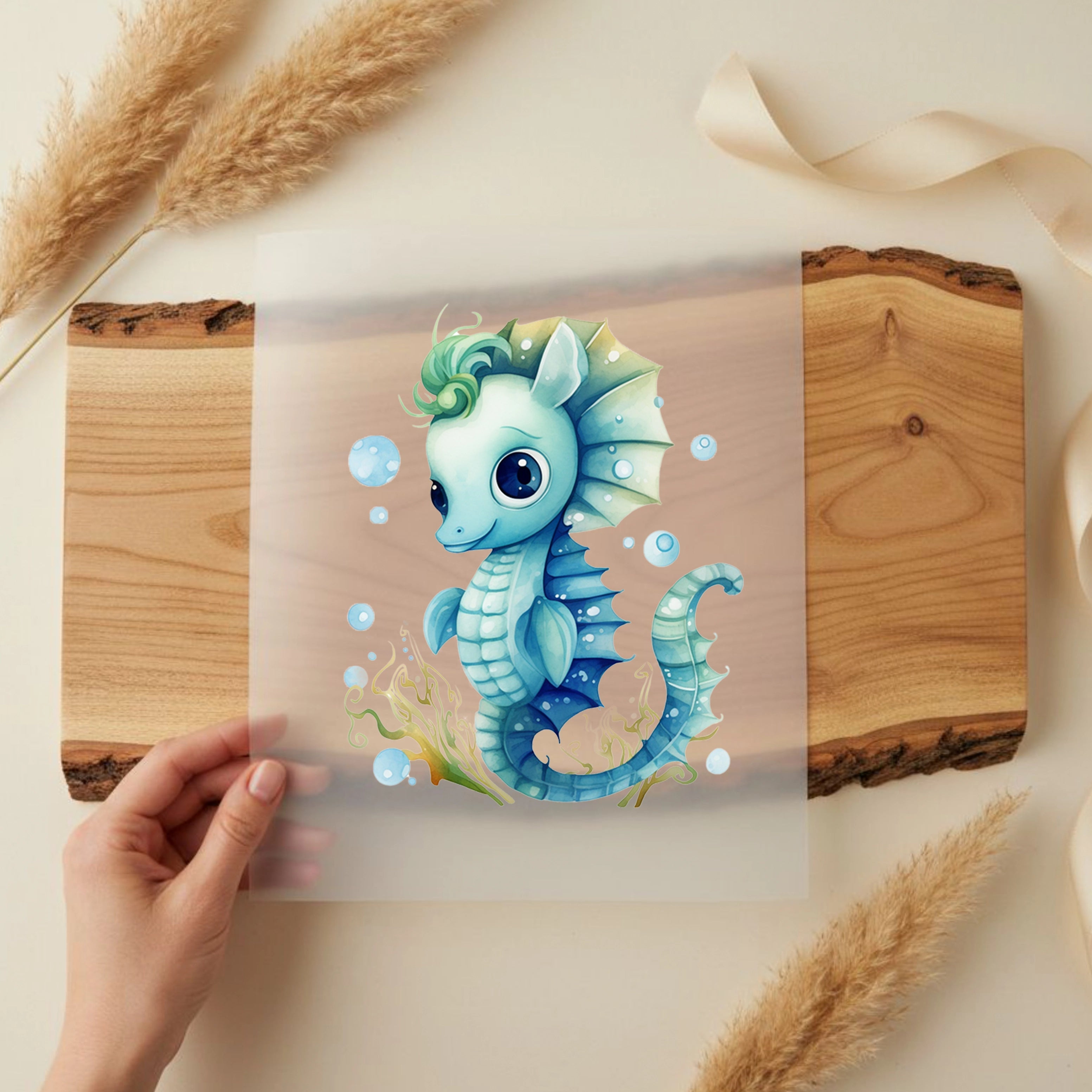 Bügelbild Seepferdchen Blau