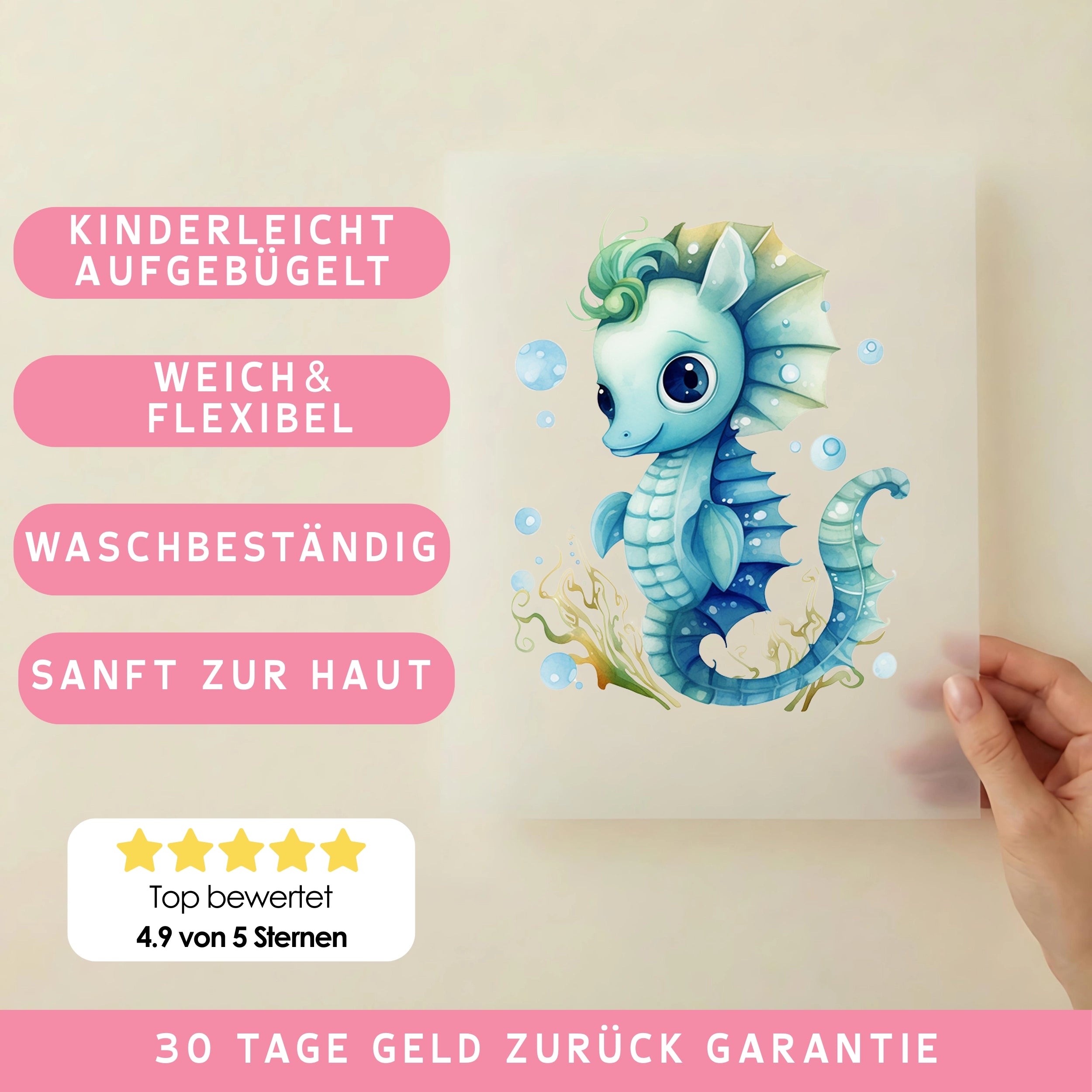 Bügelbild Seepferdchen Blau