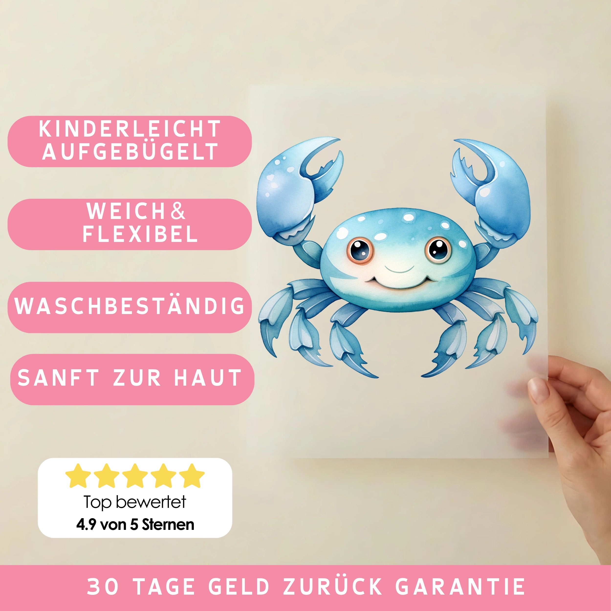 Bügelbild Krebs Blau