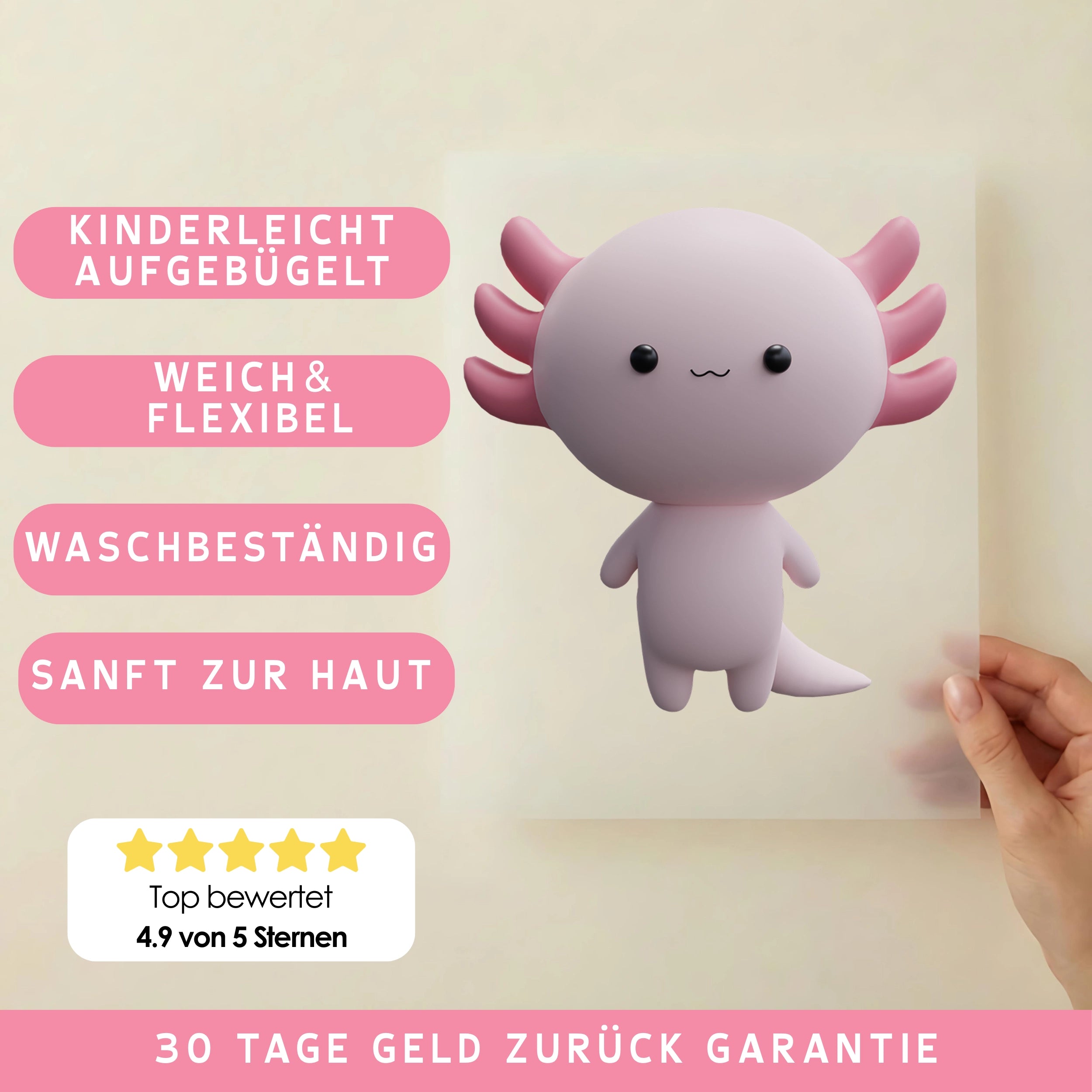 Bügelbild Axolotl Rosa