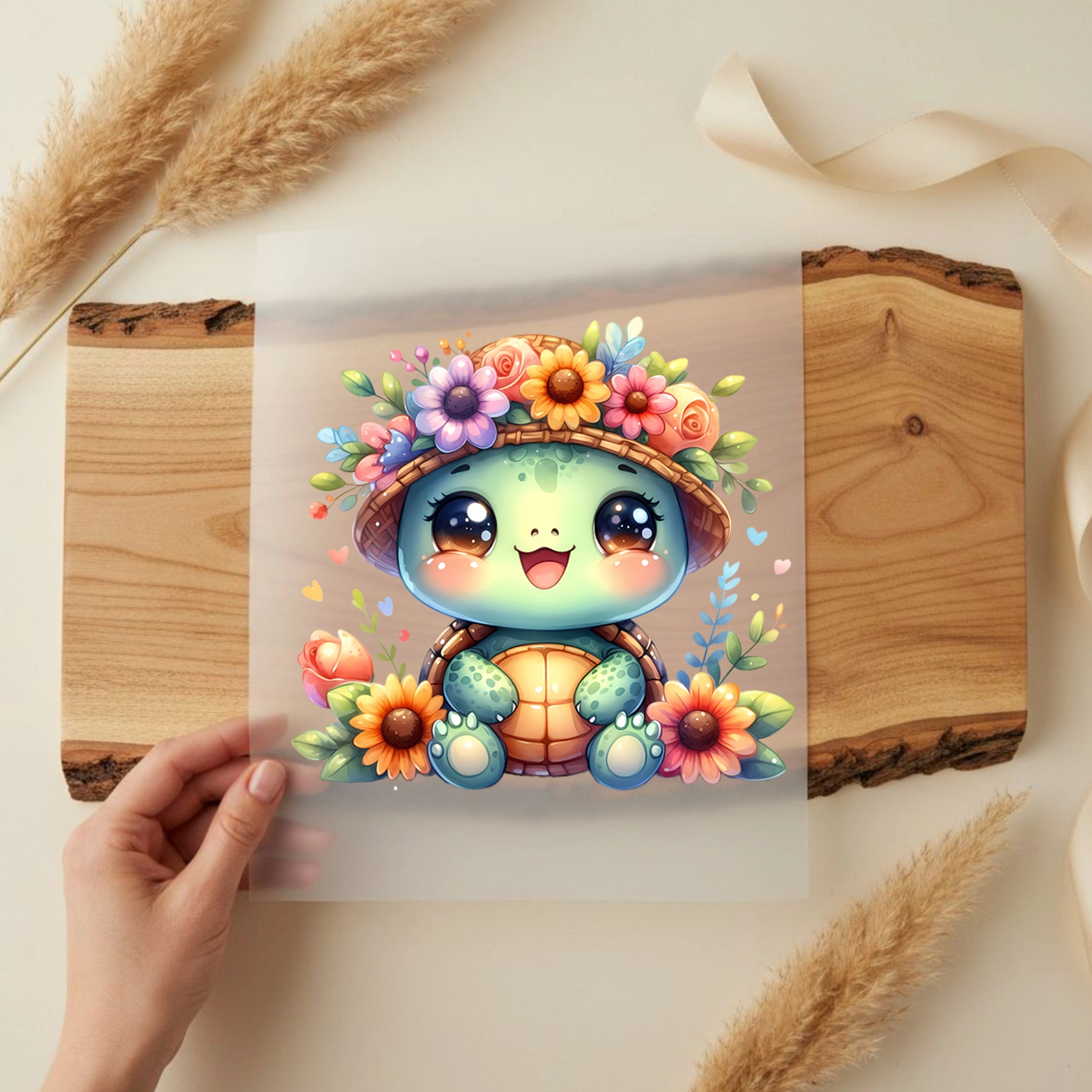 Bügelbild Schildkröte Blumentörtel