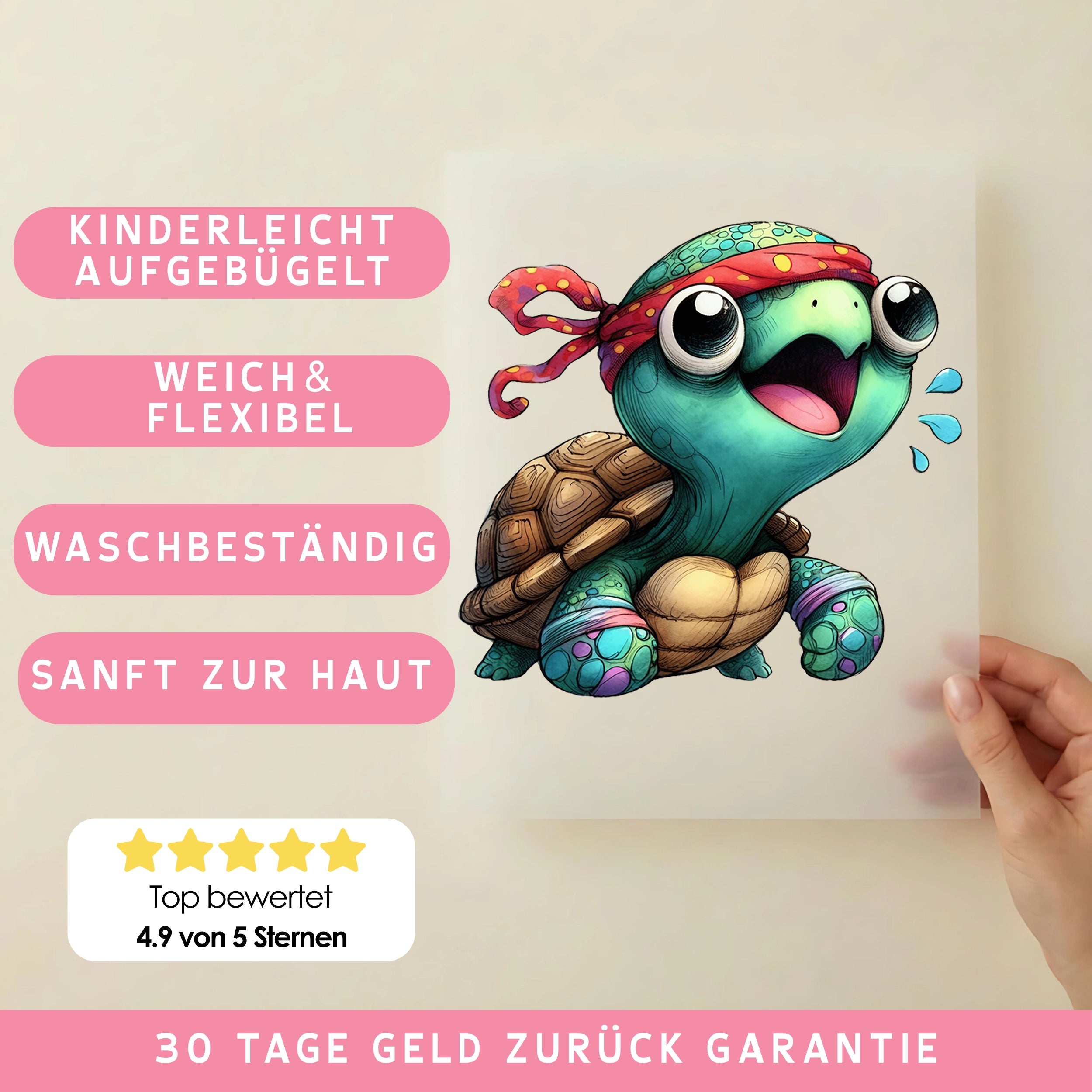 Bügelbild Schildkröte Banditenherz