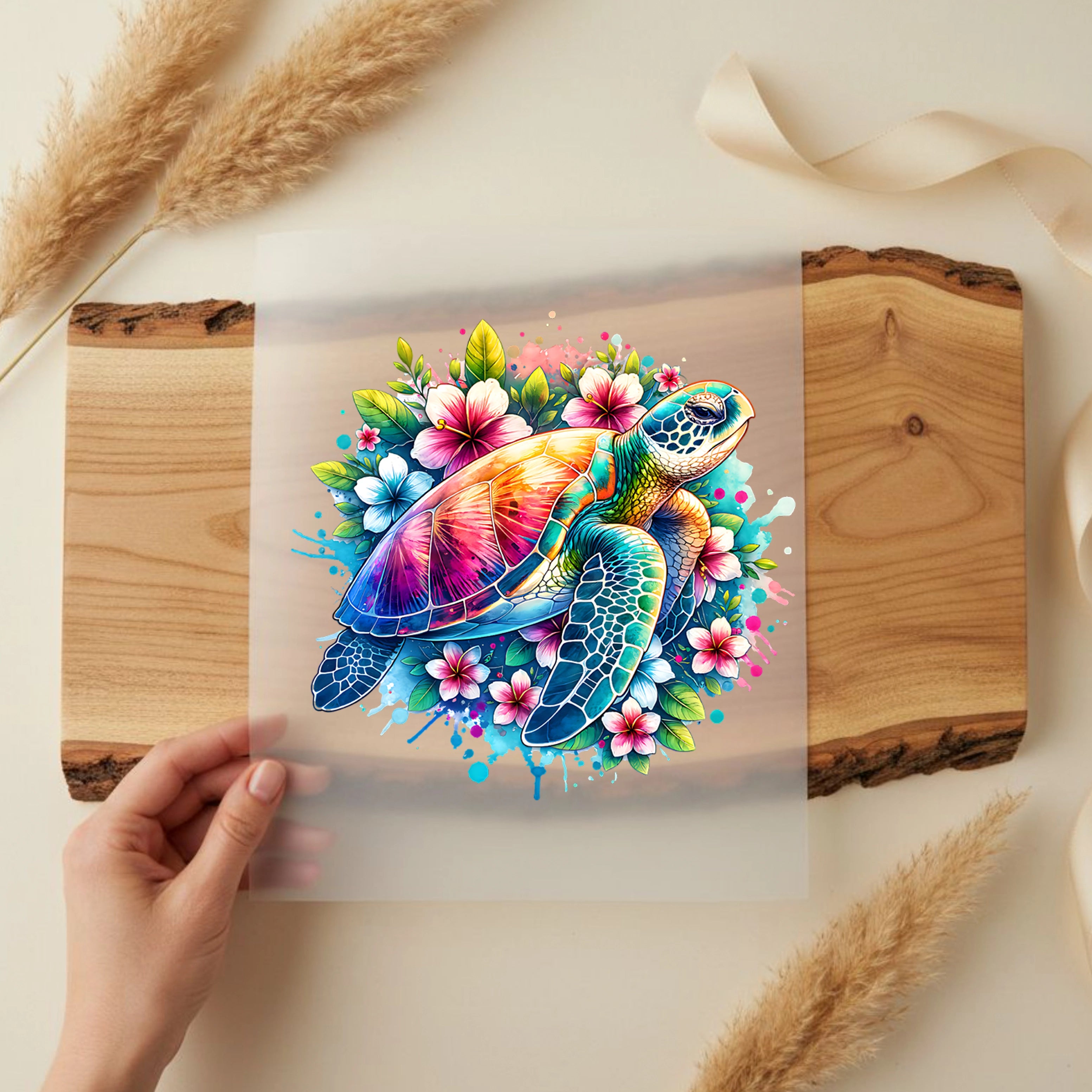 Bügelbild Blüten Schildkröte