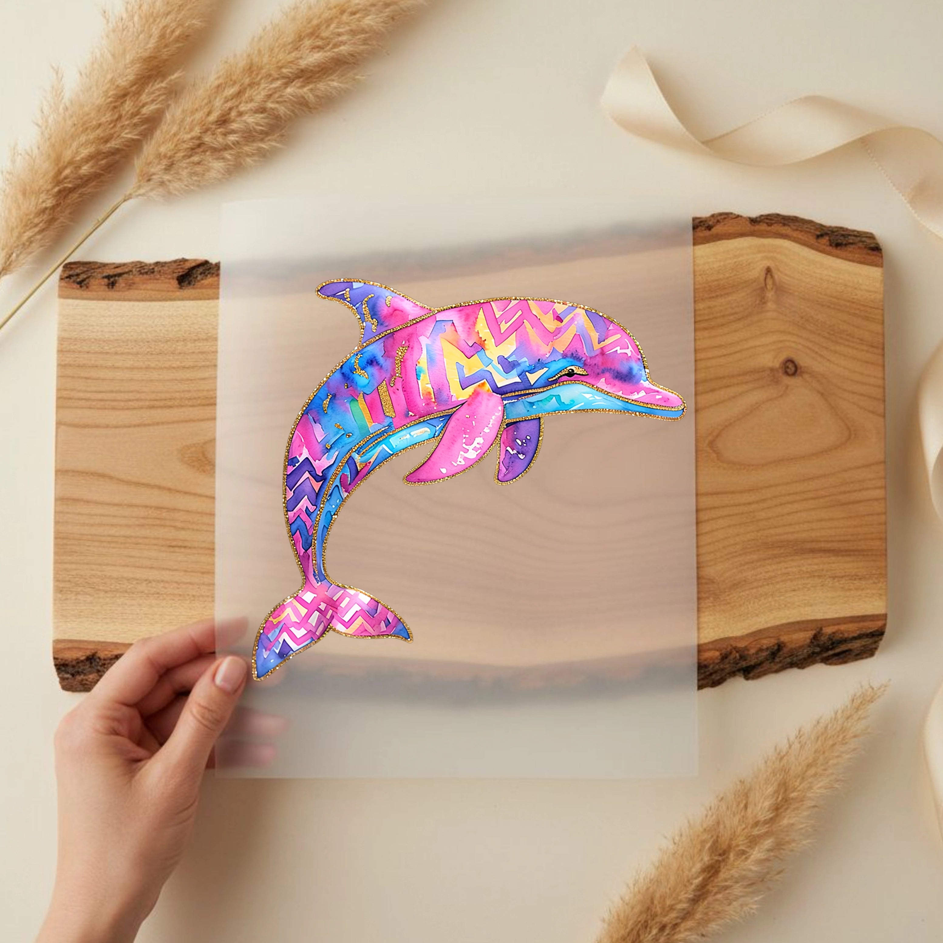 Bügelbild Pinker Sommer Delfin