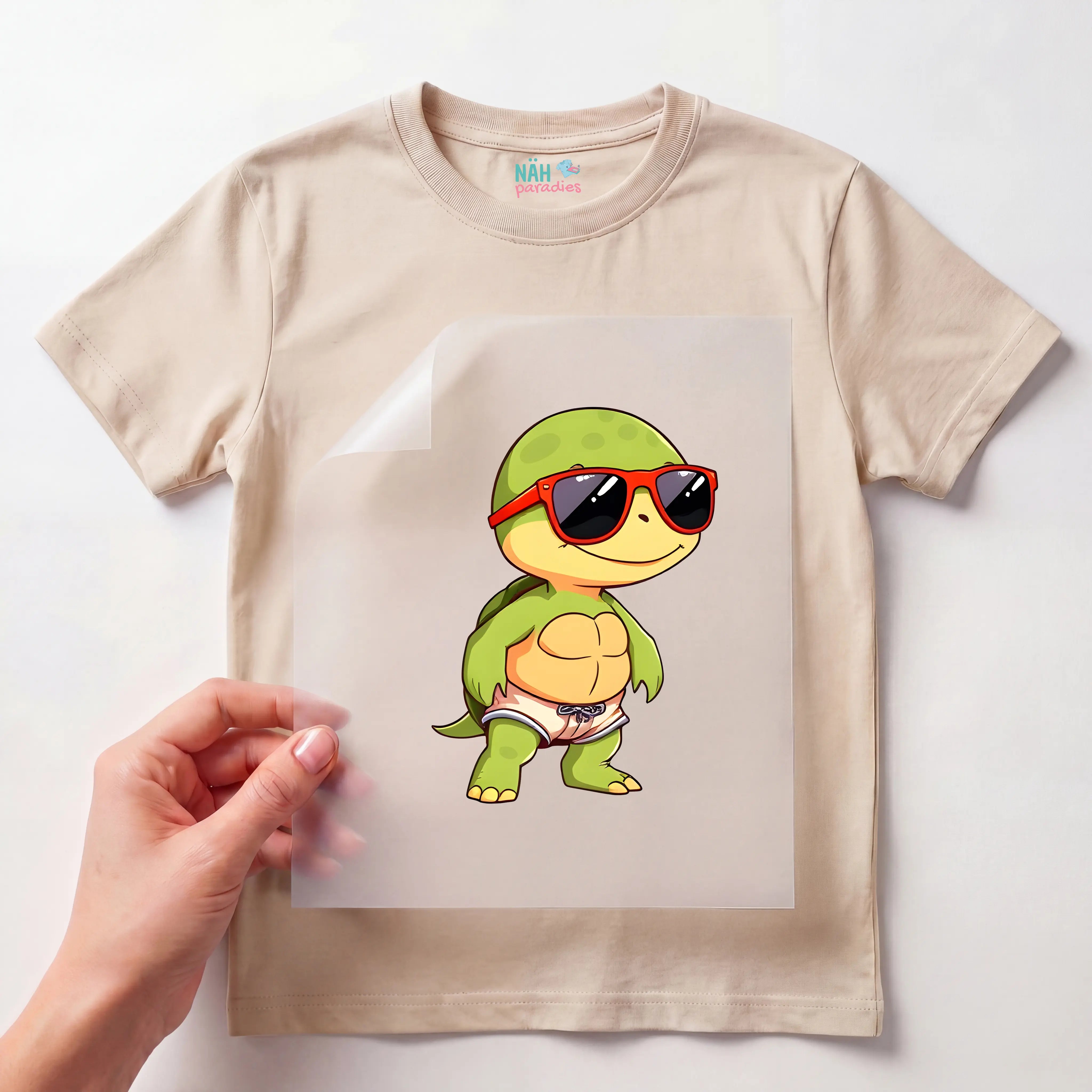 Bügelbild Schildkröte Archie im Urlaub