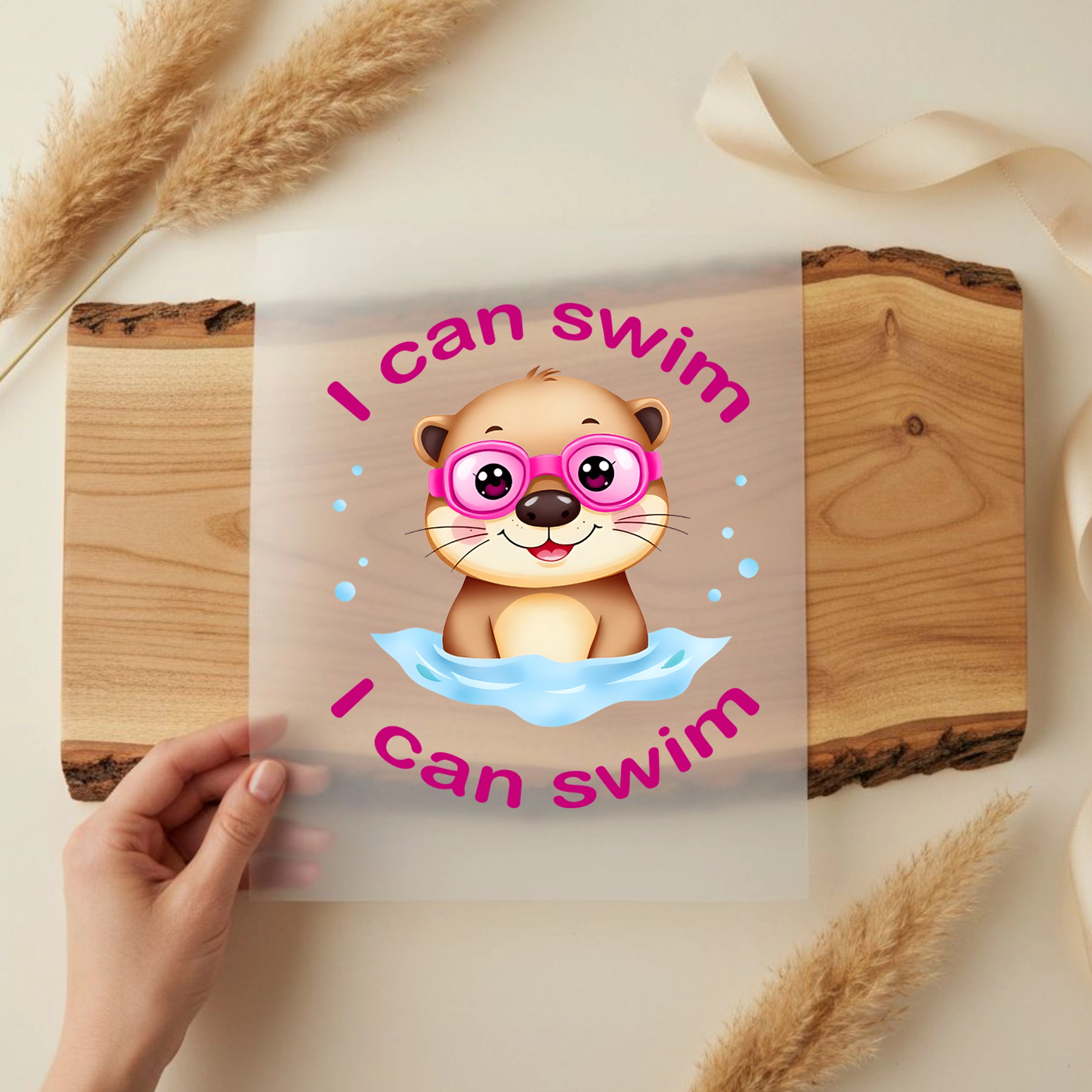 Bügelbild Otter Urlaub Schwimmabzeichen Pink