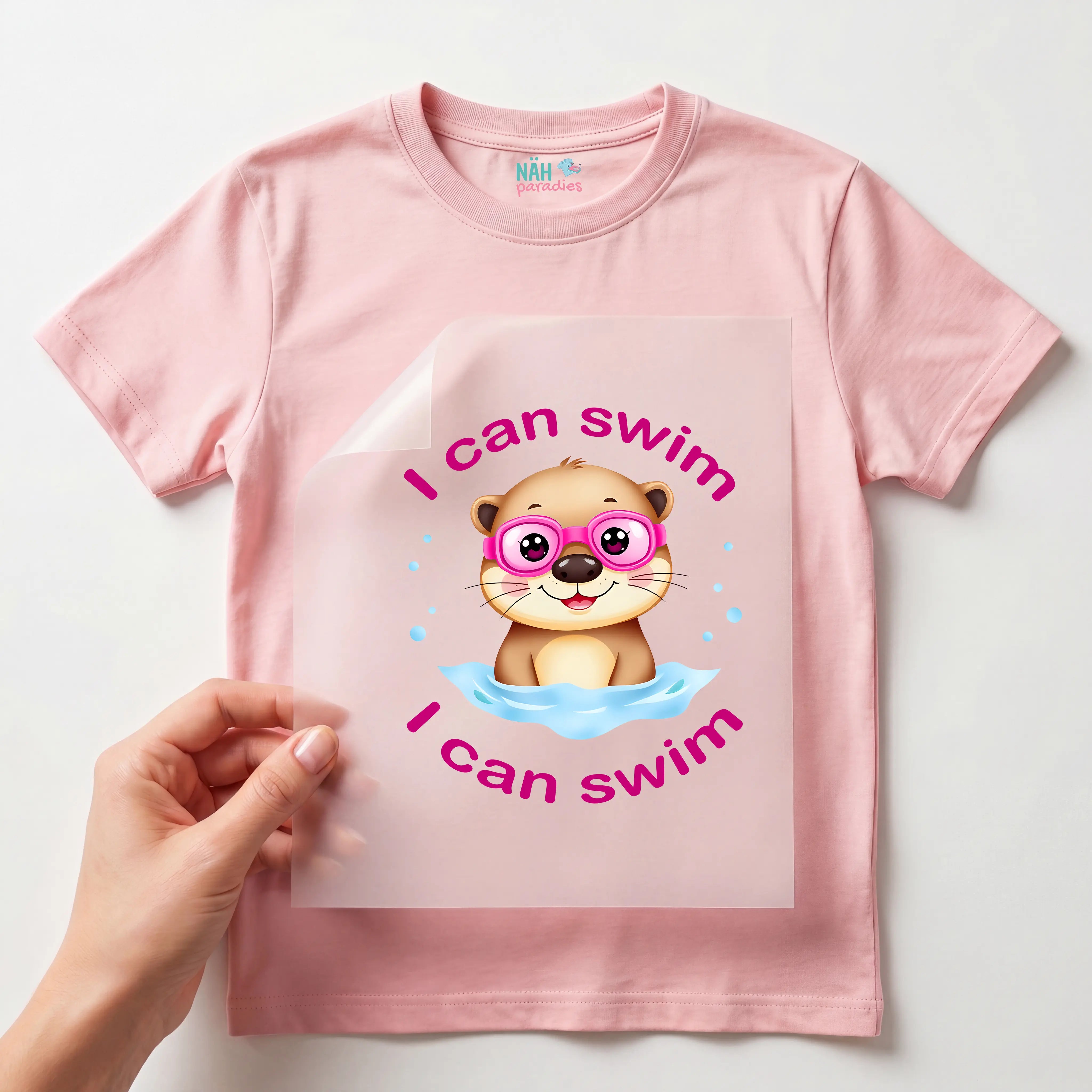 Bügelbild Otter Urlaub Schwimmabzeichen Pink