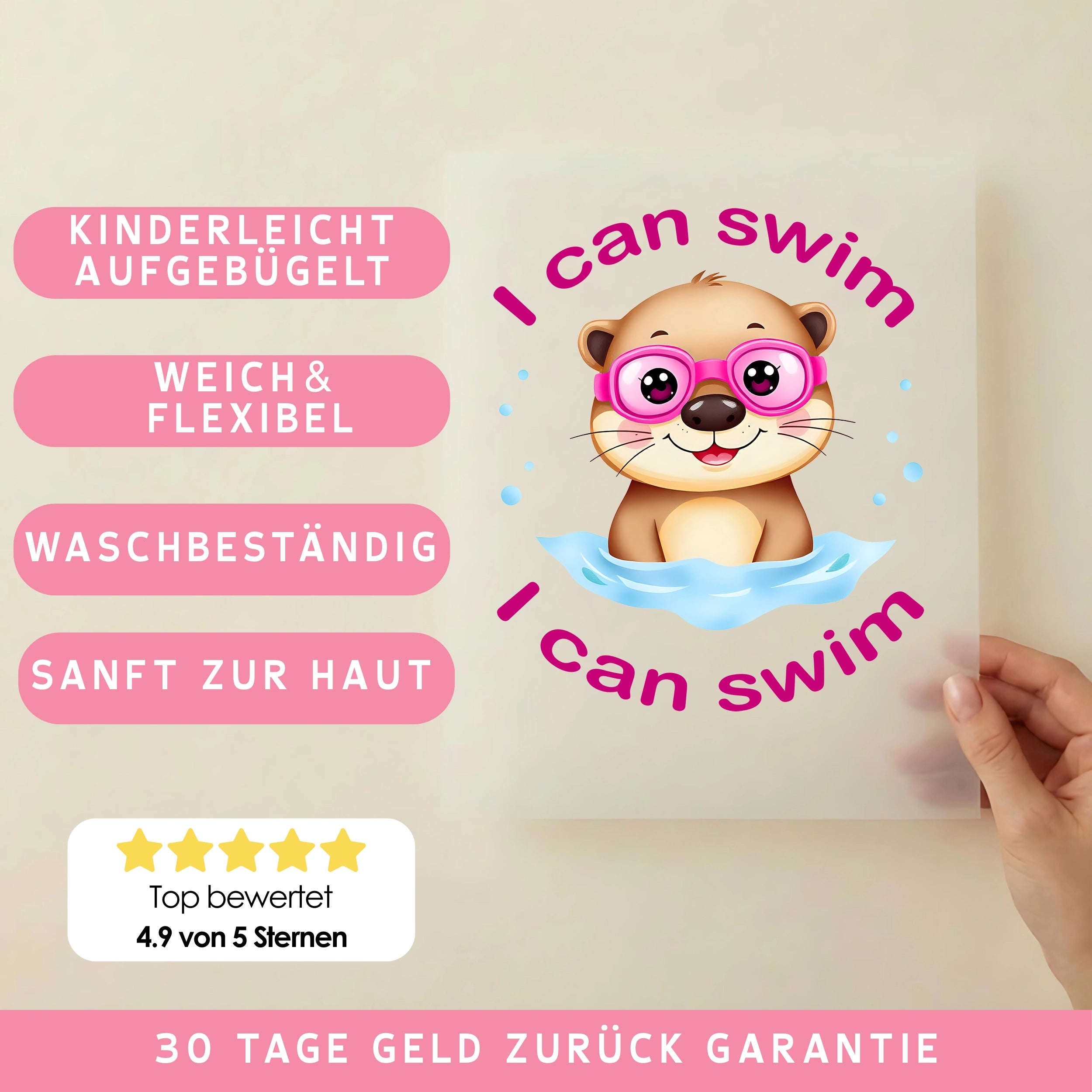 Bügelbild Otter Urlaub Schwimmabzeichen Pink