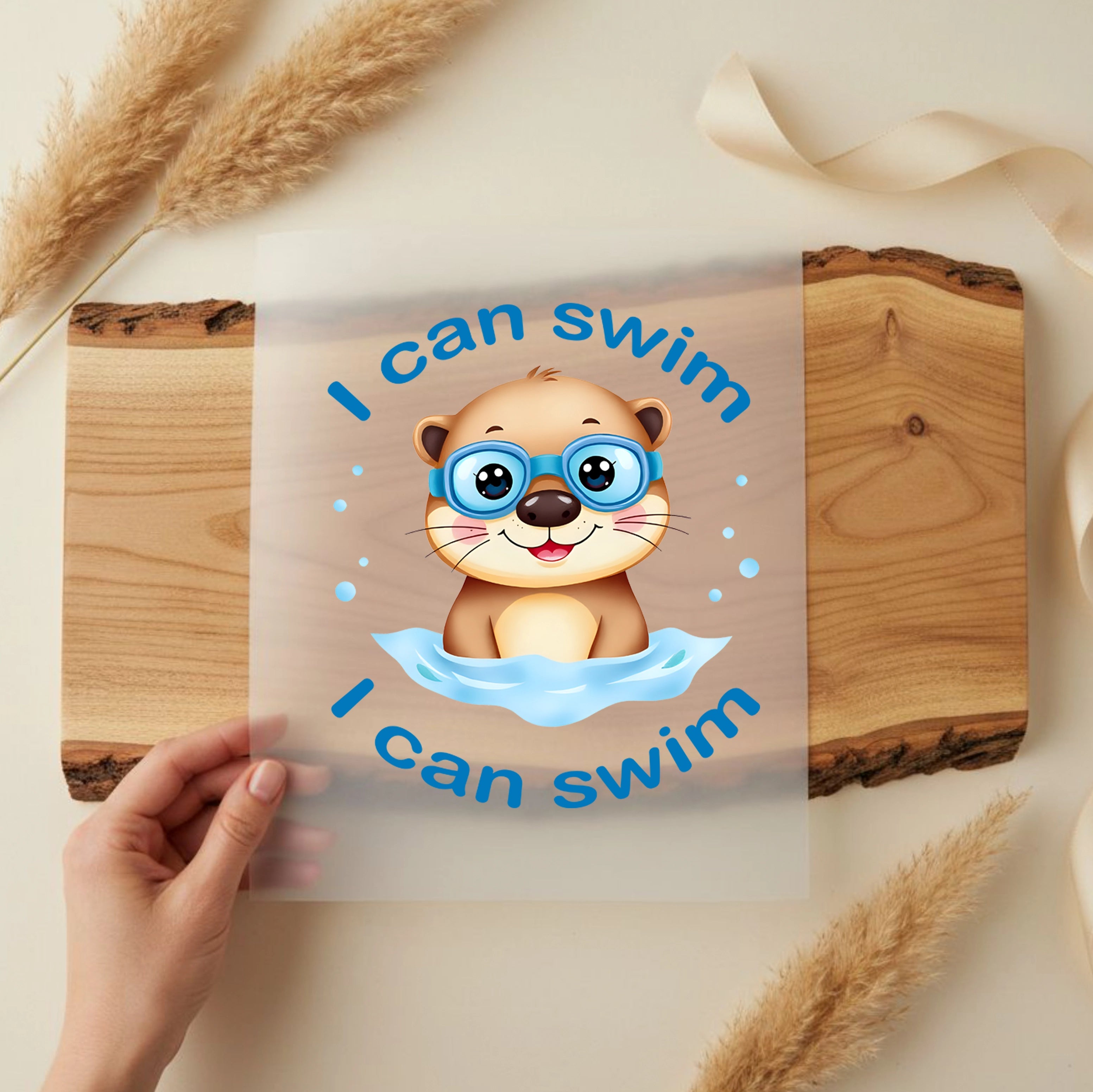 Bügelbild Otter Urlaub Schwimmabzeichen Blau