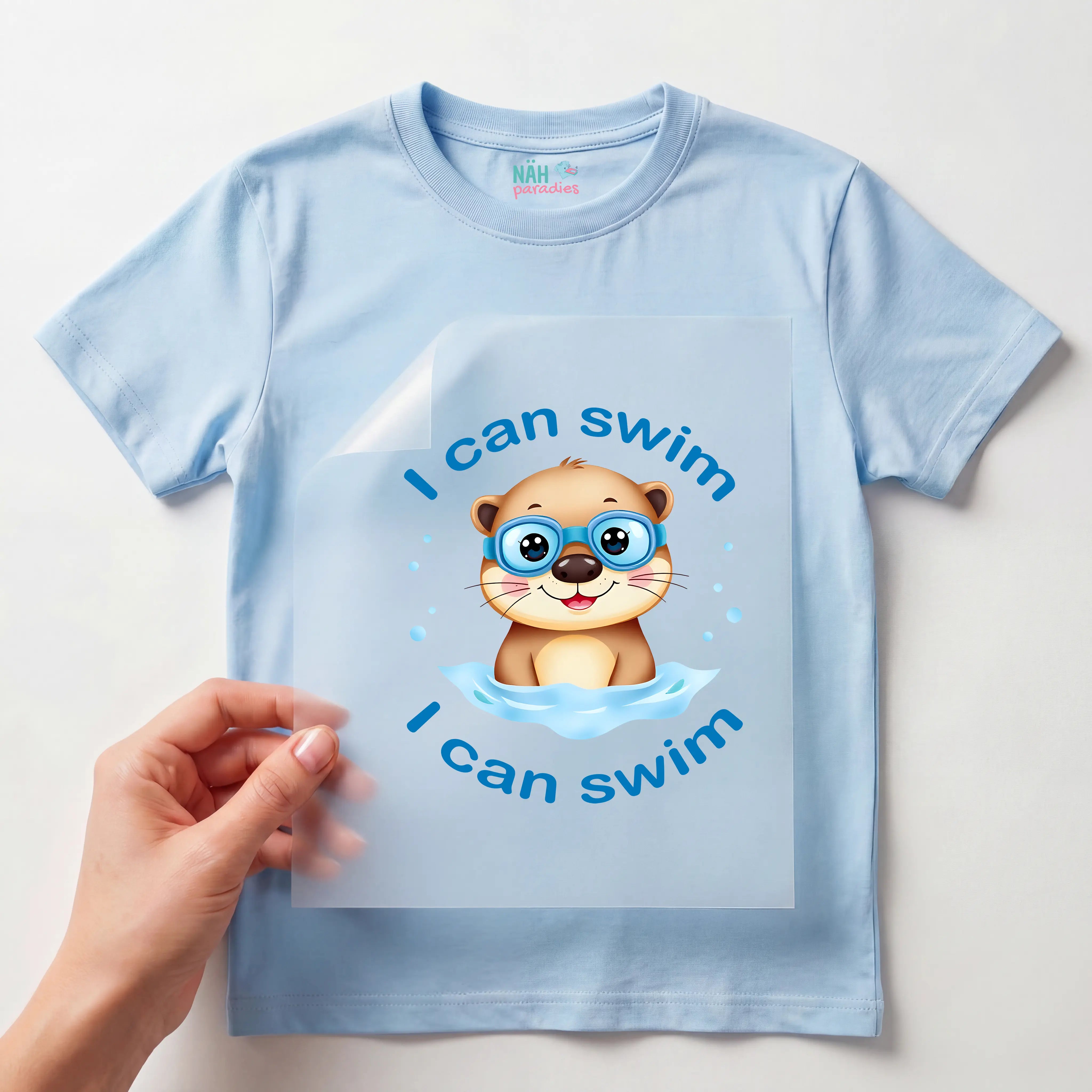 Bügelbild Otter Urlaub Schwimmabzeichen Blau
