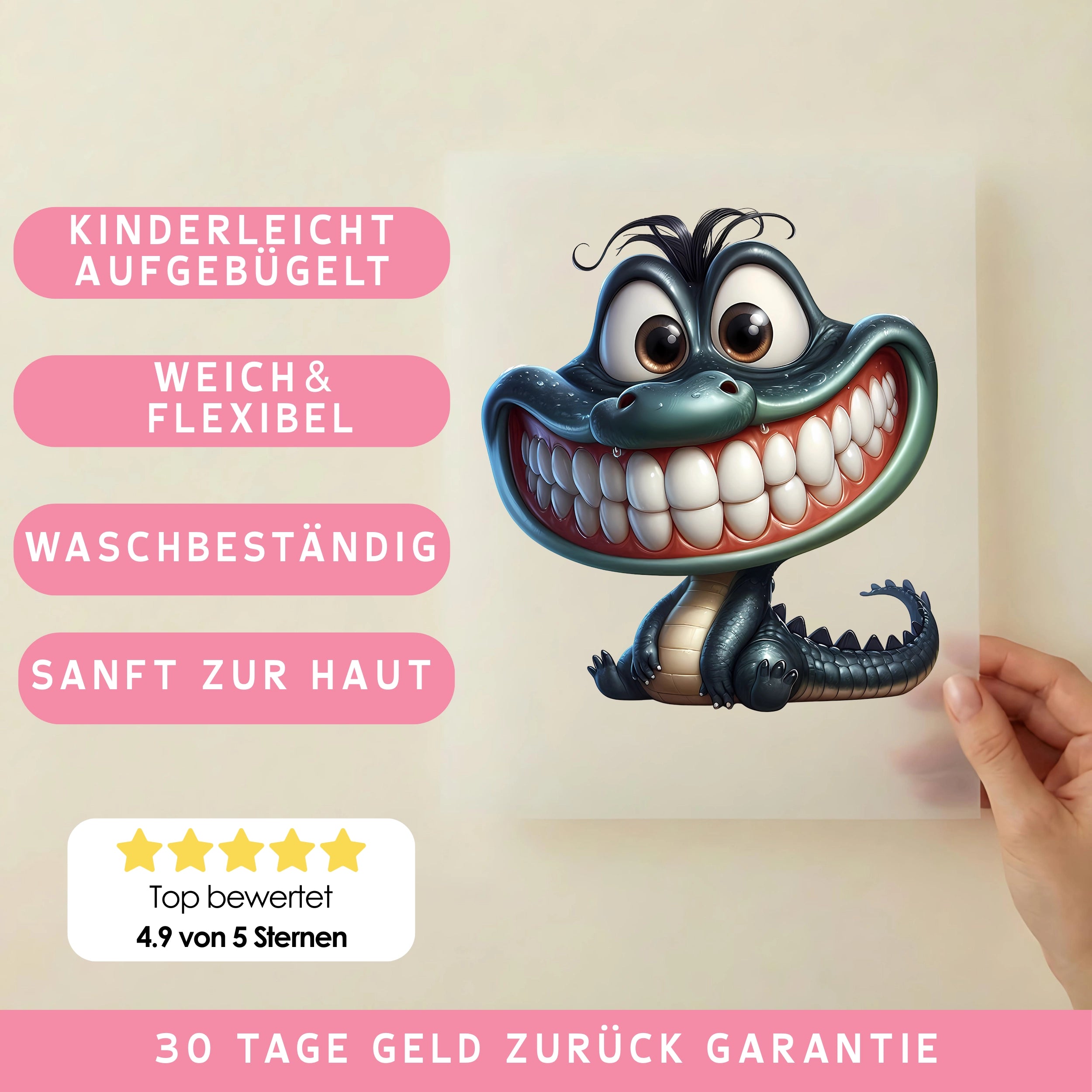 Bügelbild Funny Krokodil Smile