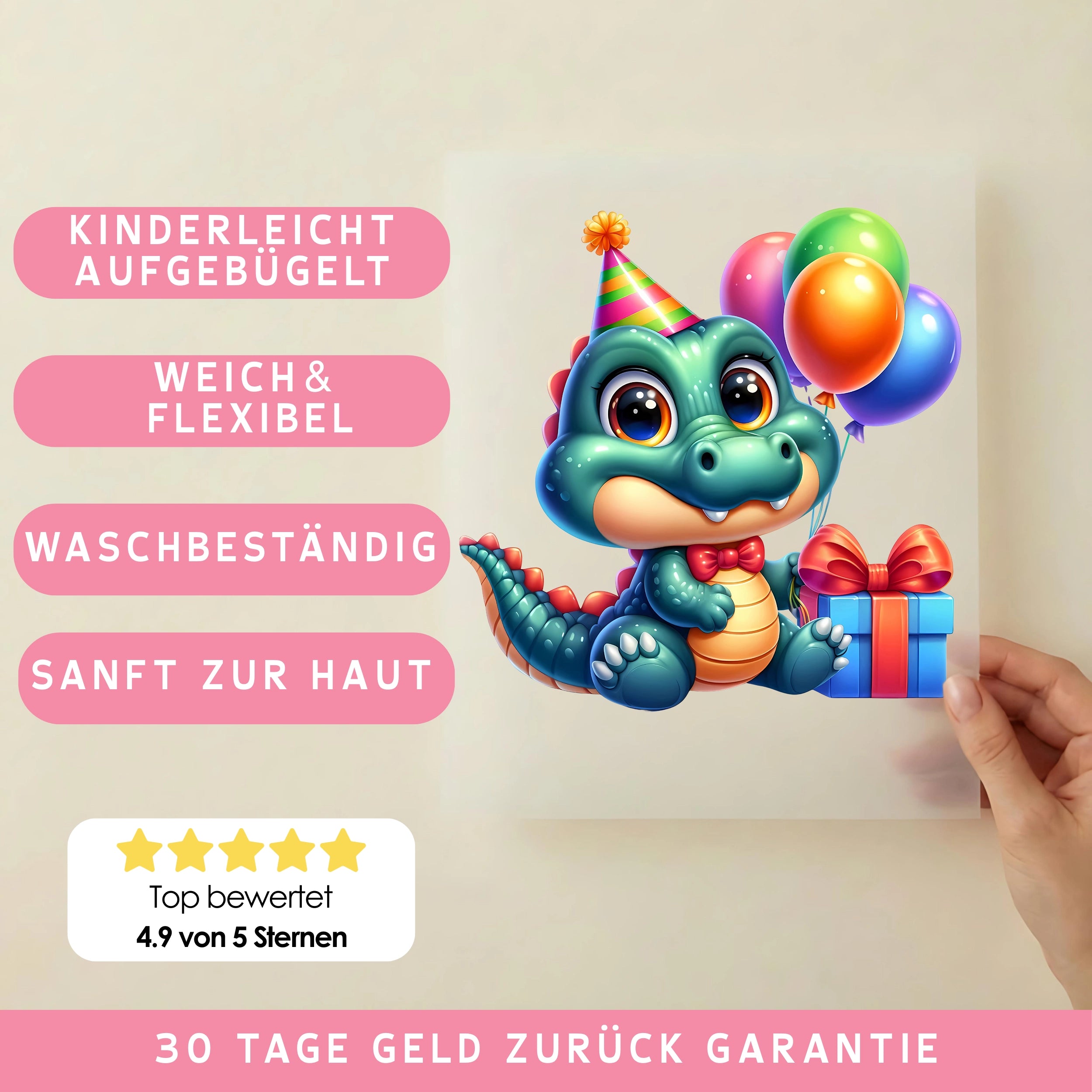 Bügelbild Baby Krokodil Geburtstag