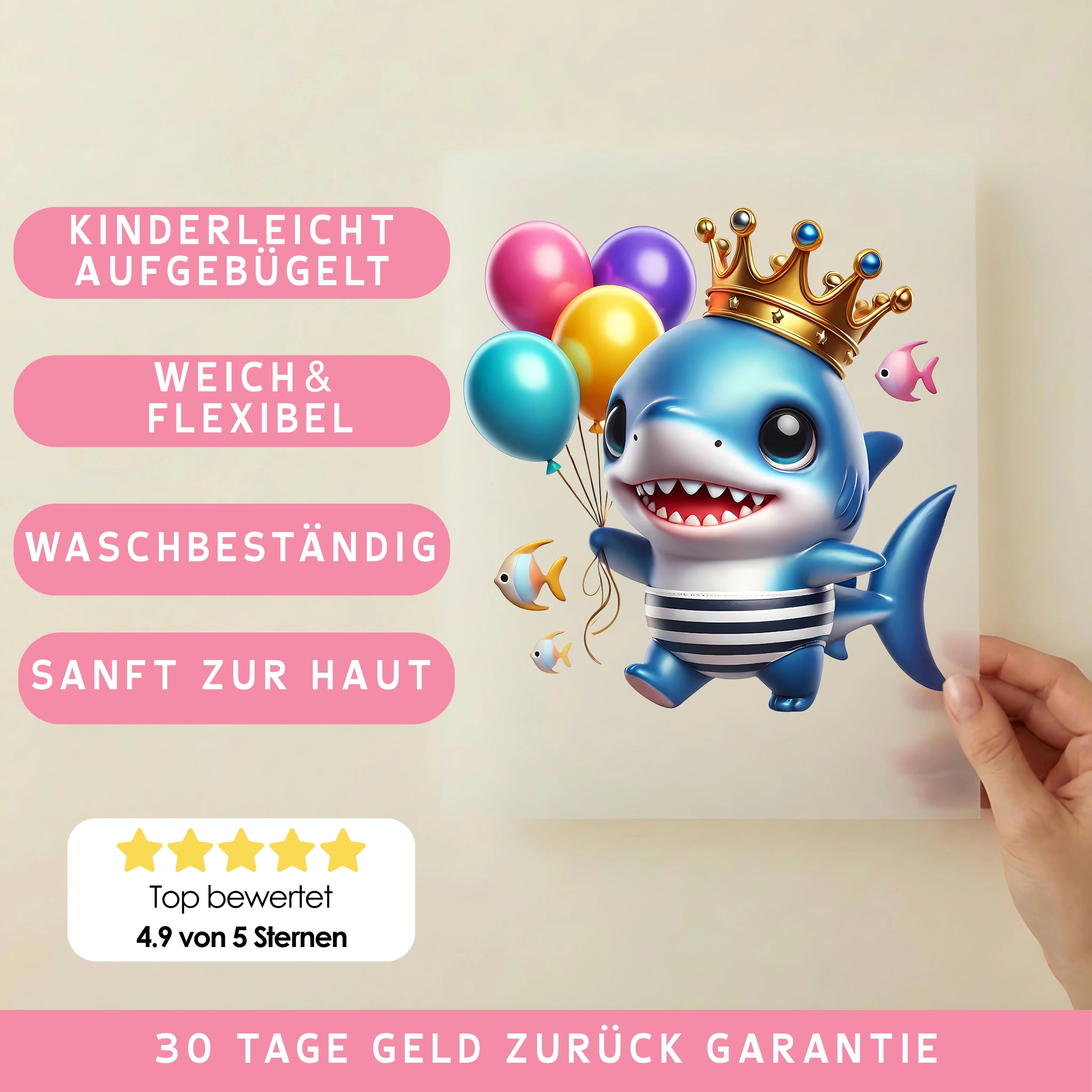Bügelbild Baby Hai King
