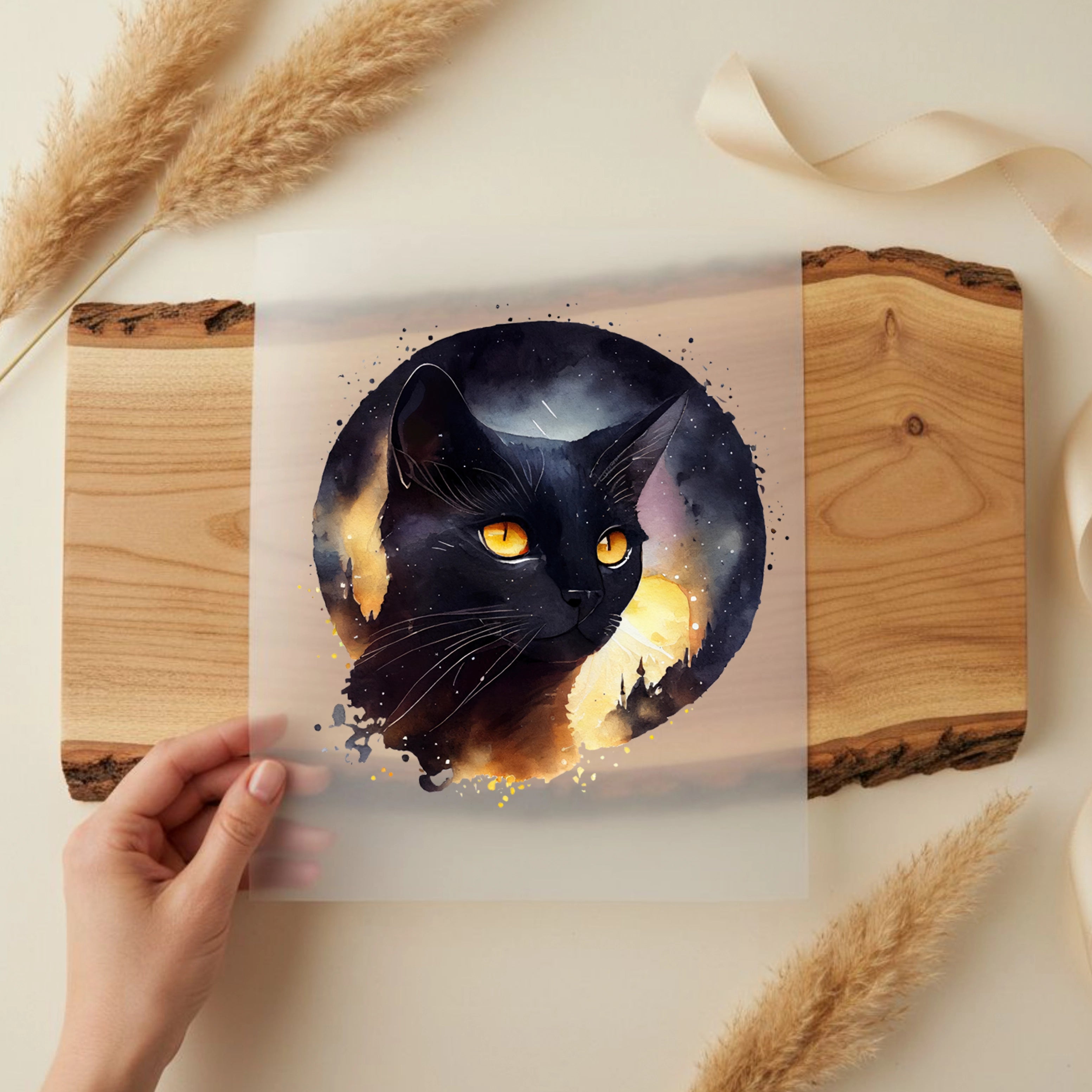 Bügelbild Schwarze Katze Mondschein