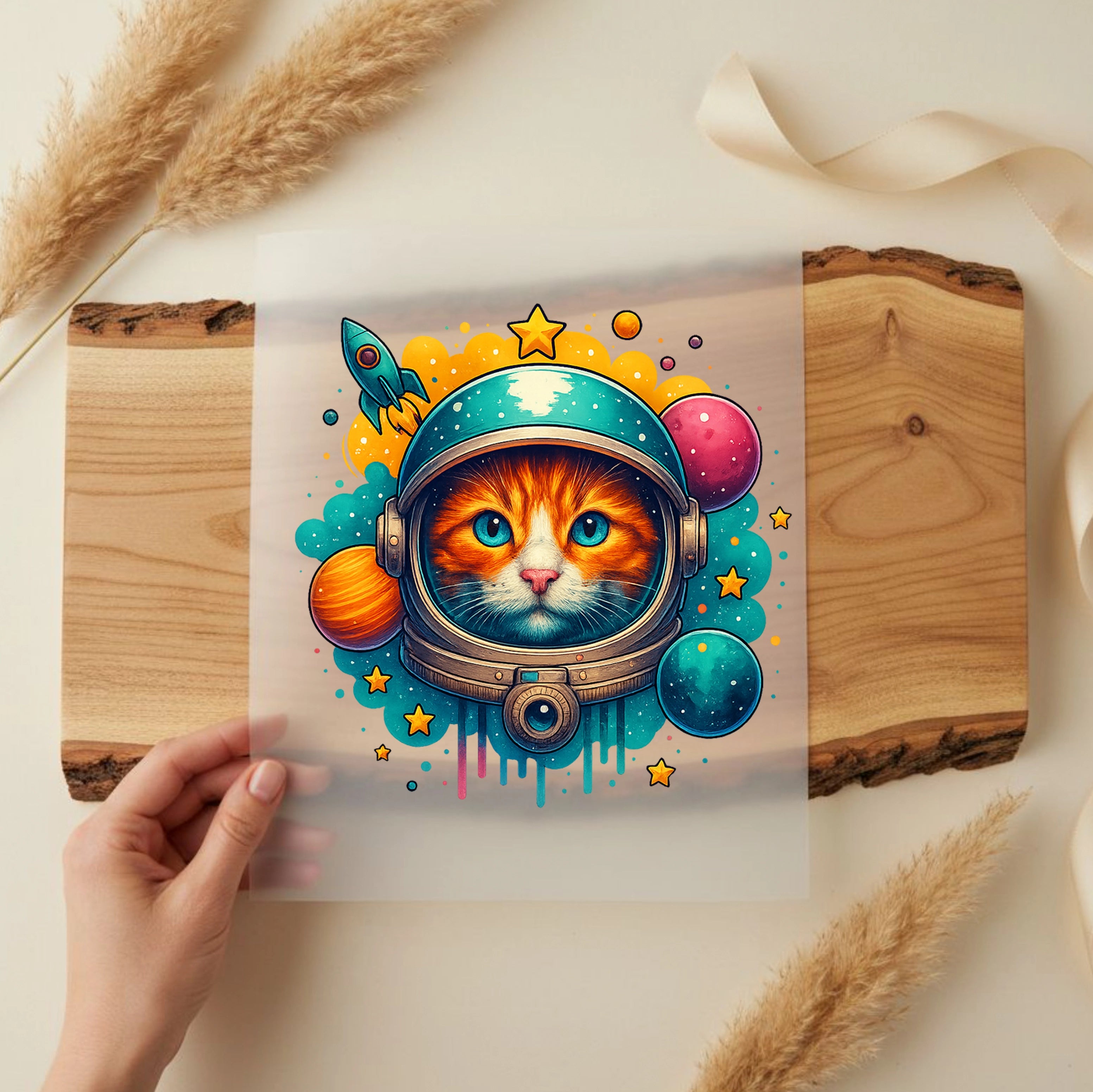 Bügelbild Katze auf Mission