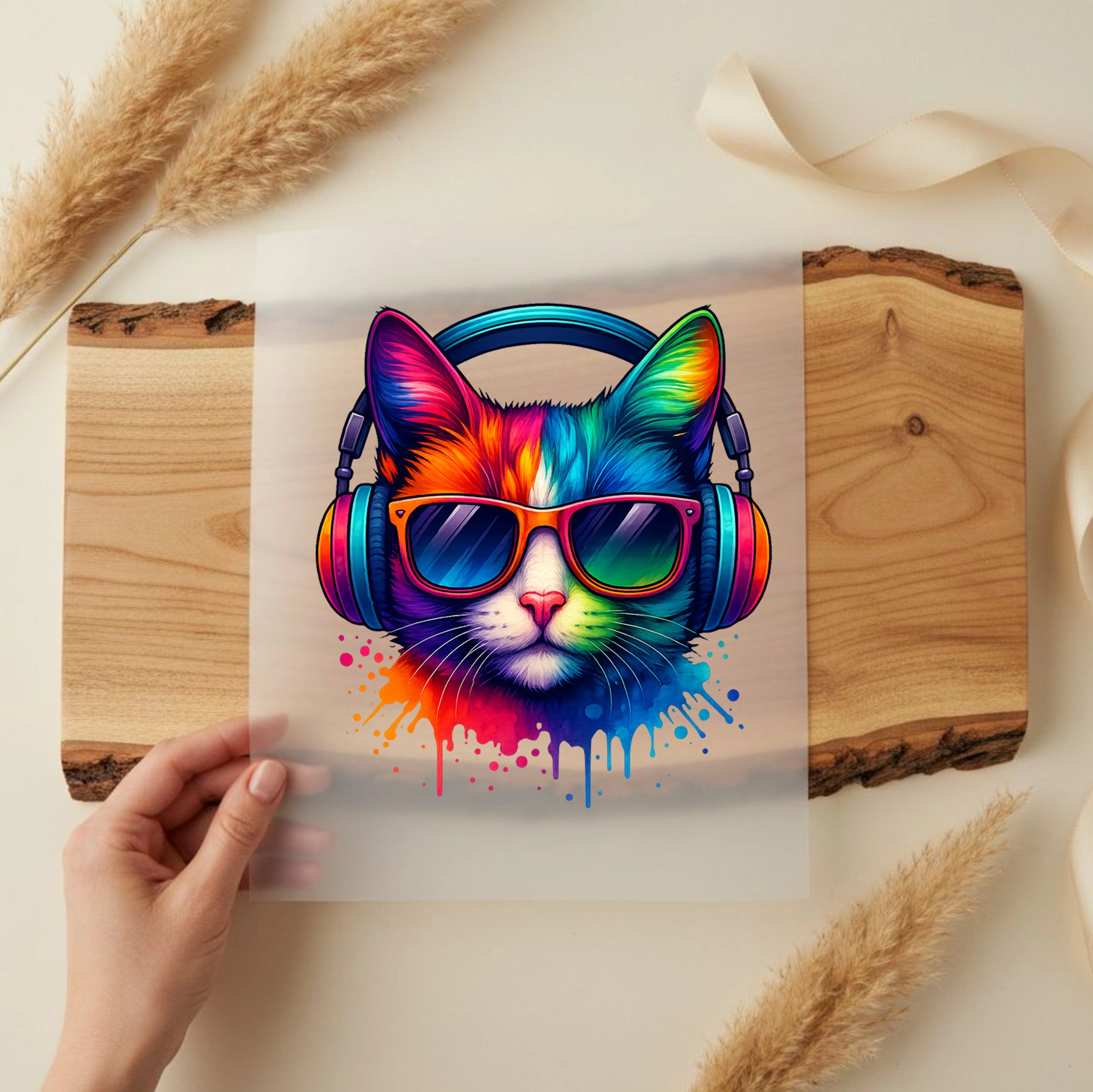 Bügelbild Katze Miau Music