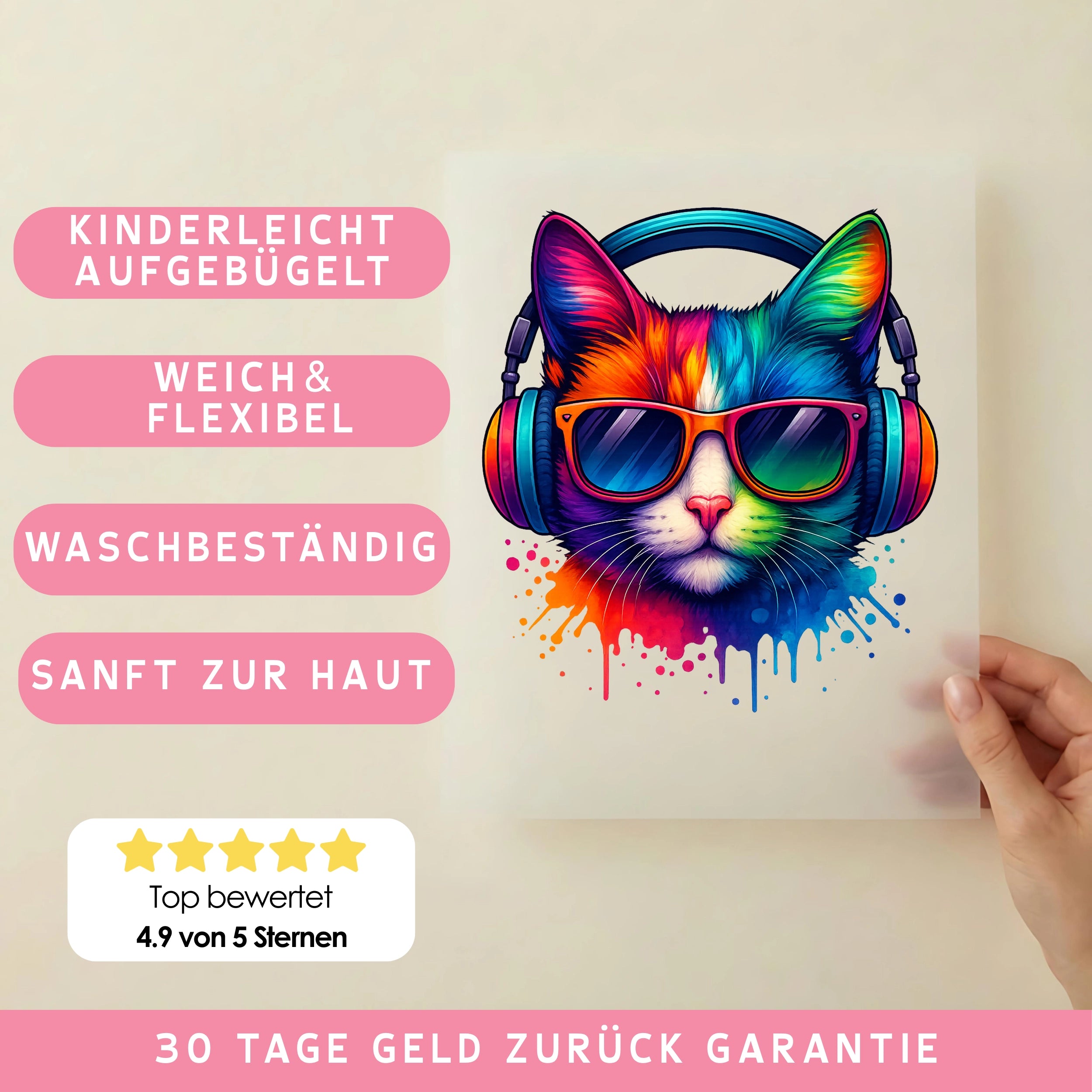 Bügelbild Katze Miau Music