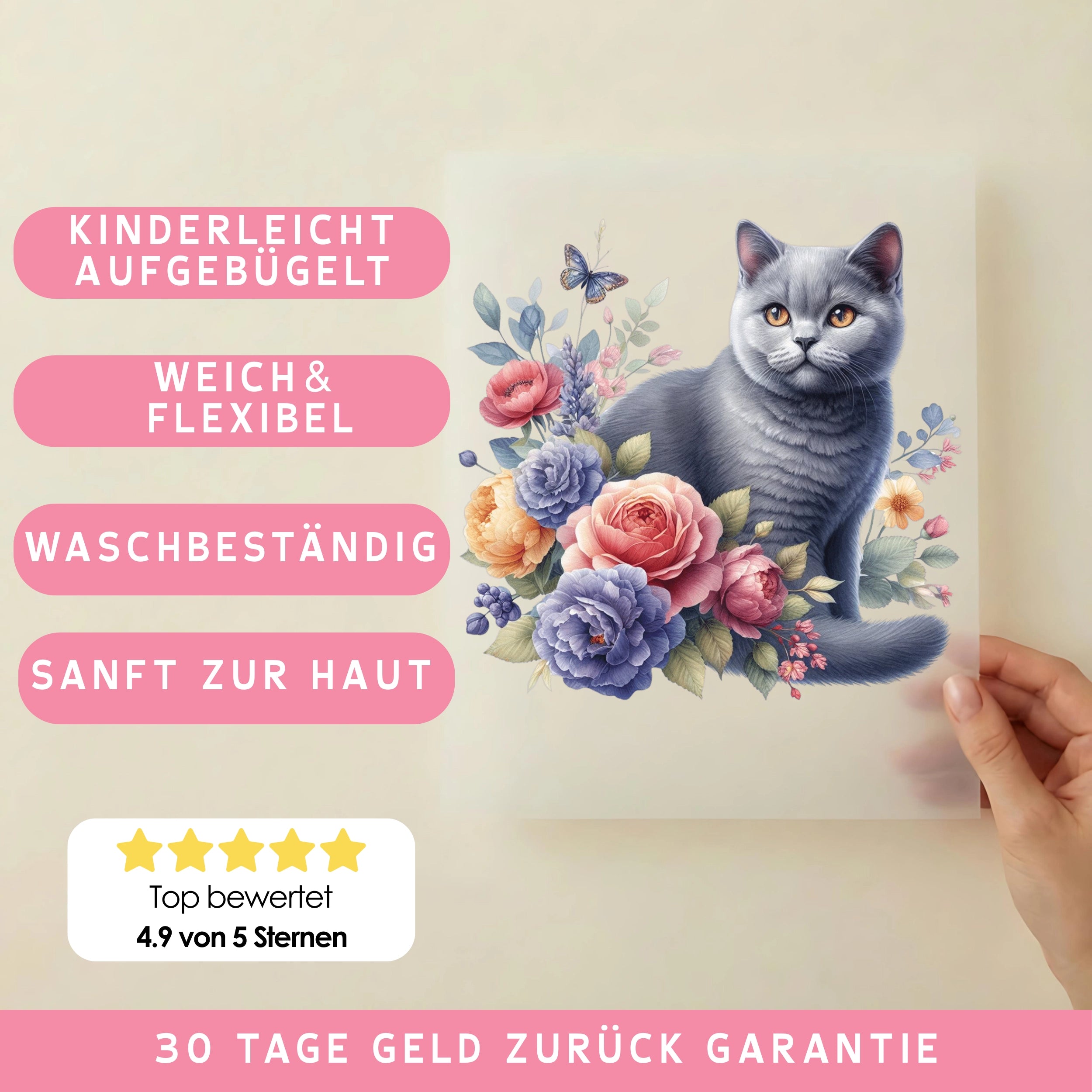 Bügelbild Katze Leo
