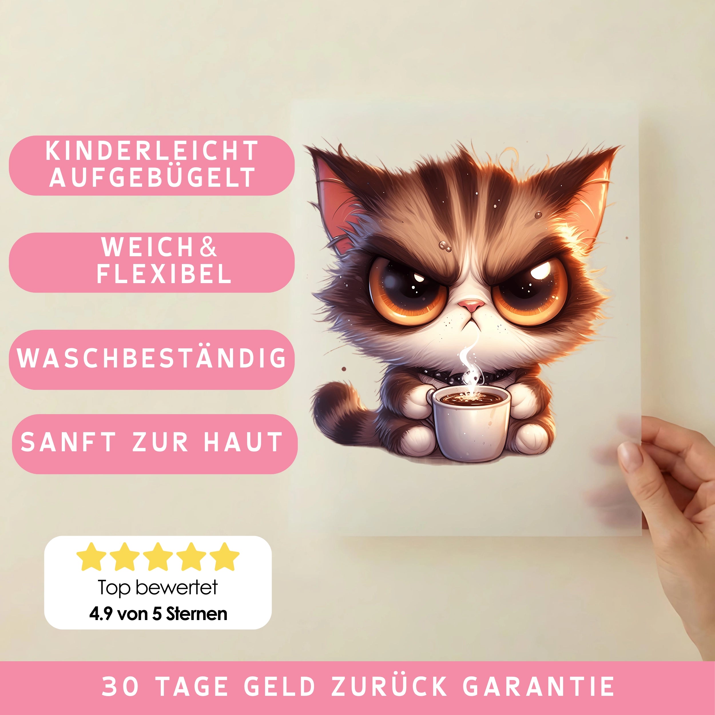 Bügelbild Kaffee Kater
