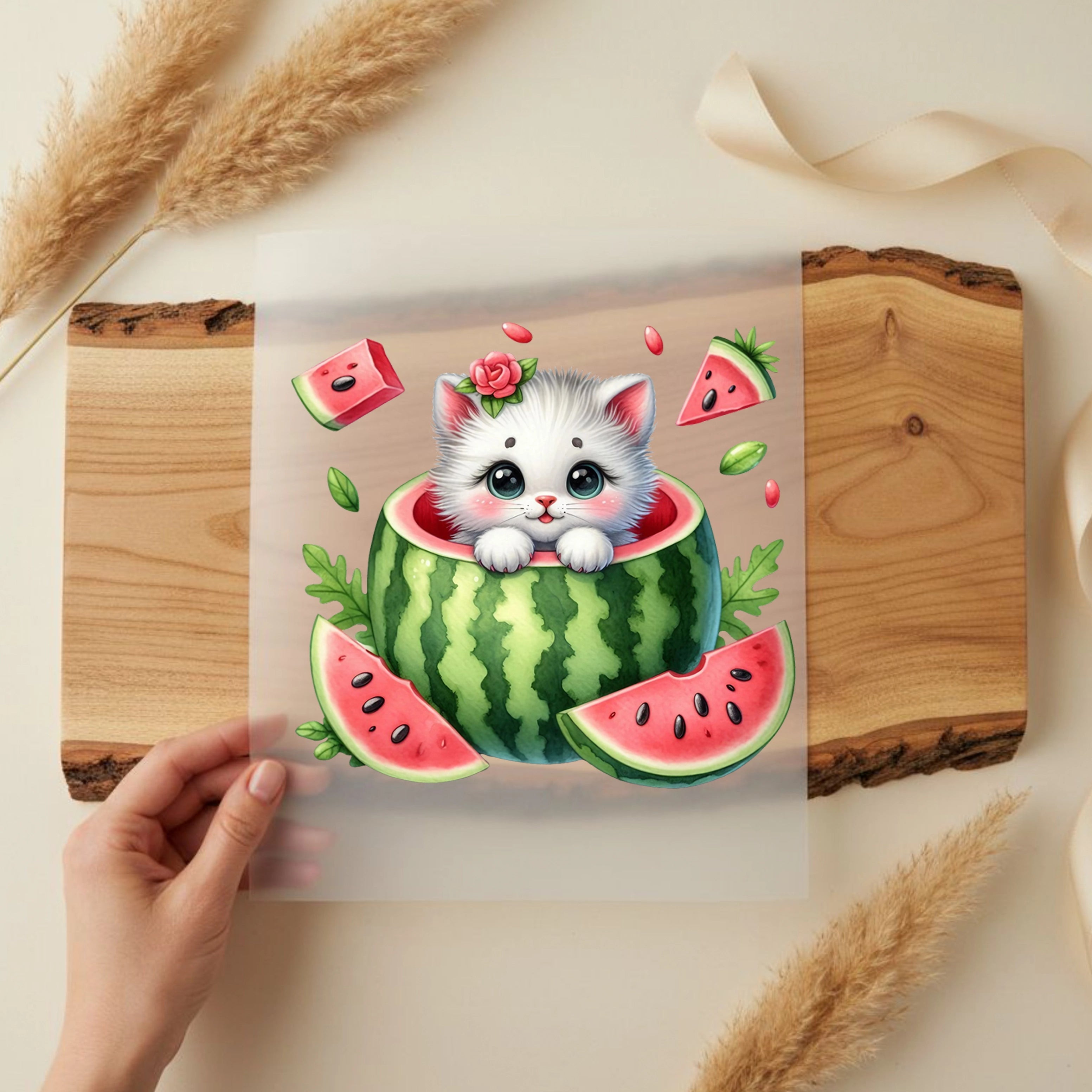 Bügelbild Katze Wassermelonenliebe