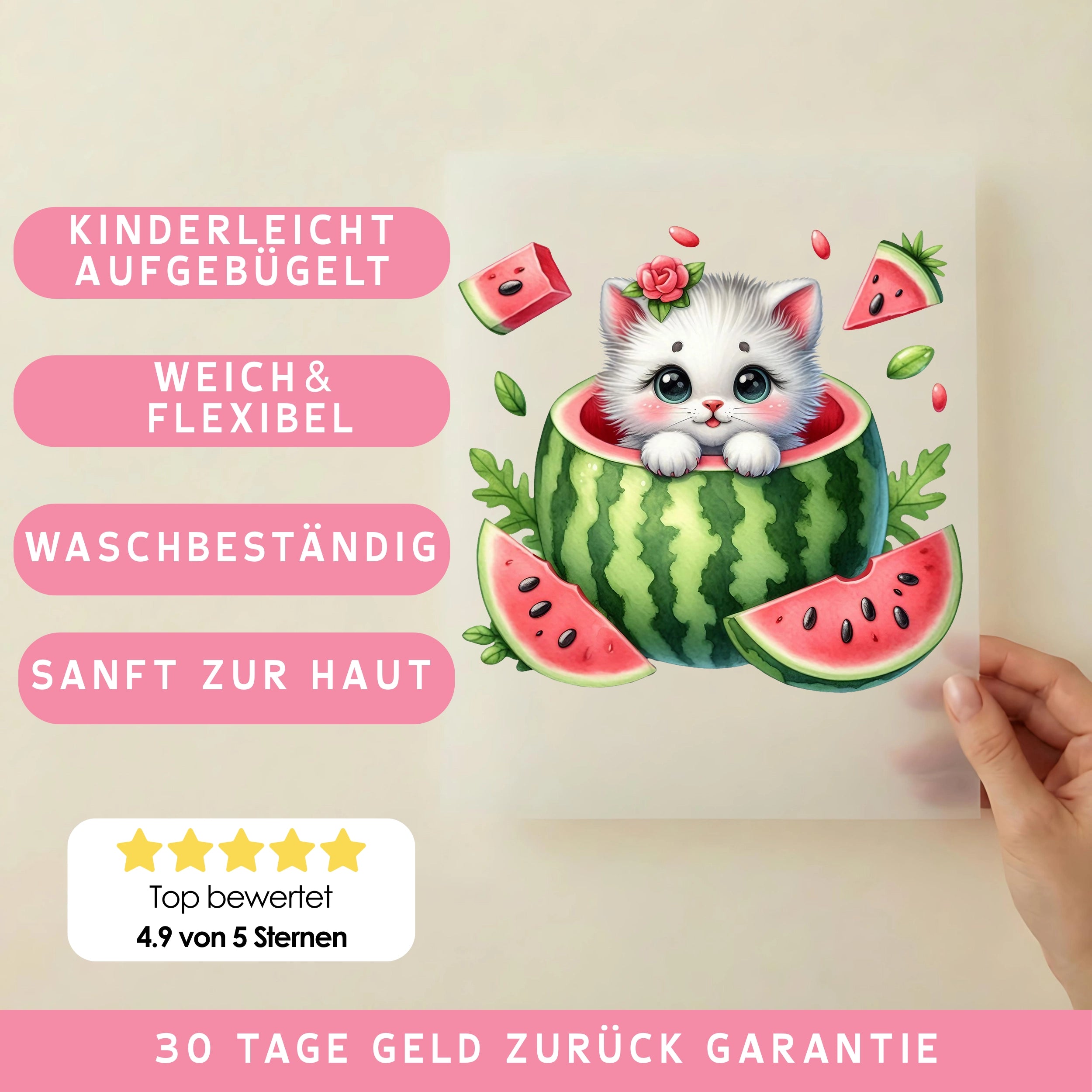 Bügelbild Katze Wassermelonenliebe