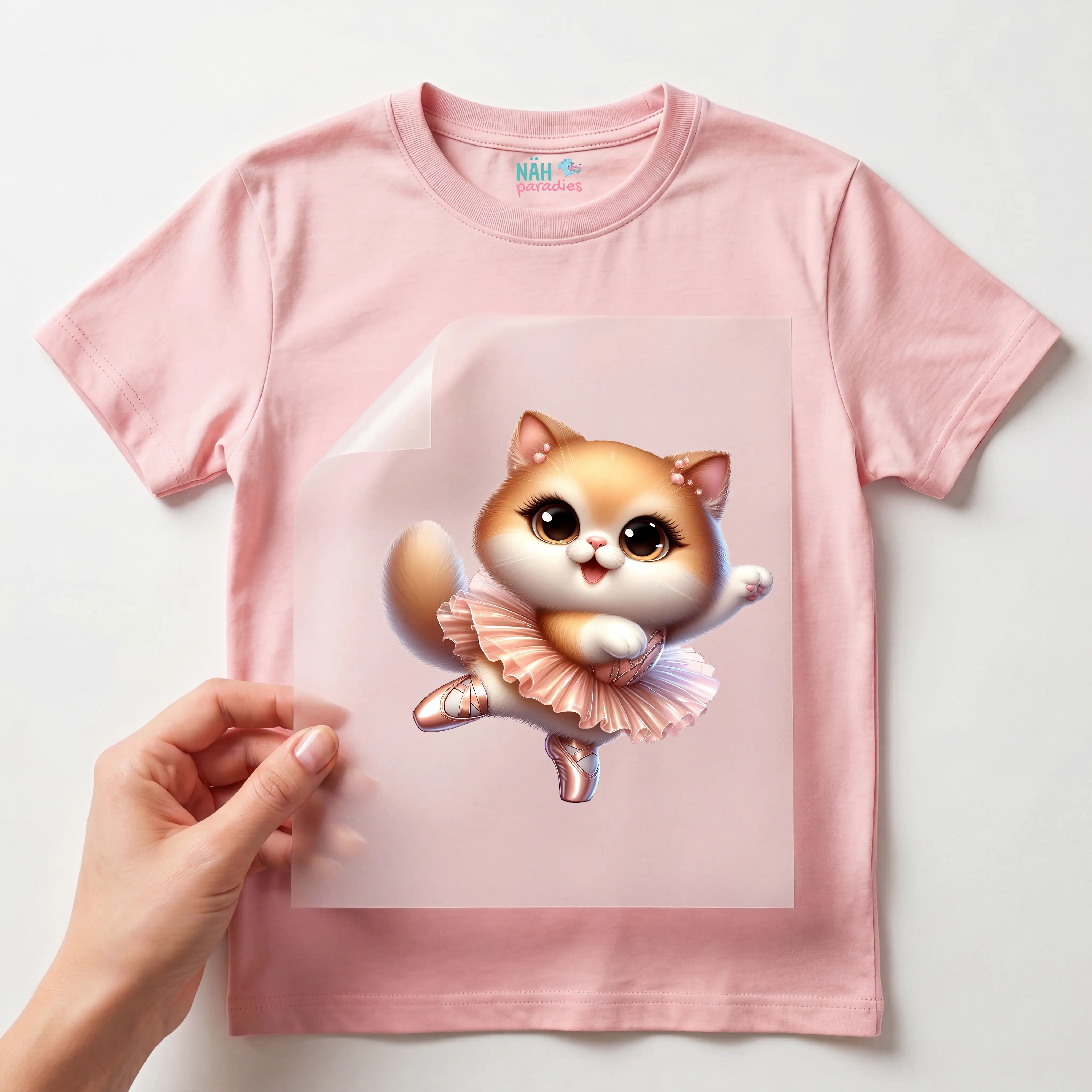 Bügelbild Katze Ballerina Rosentanz