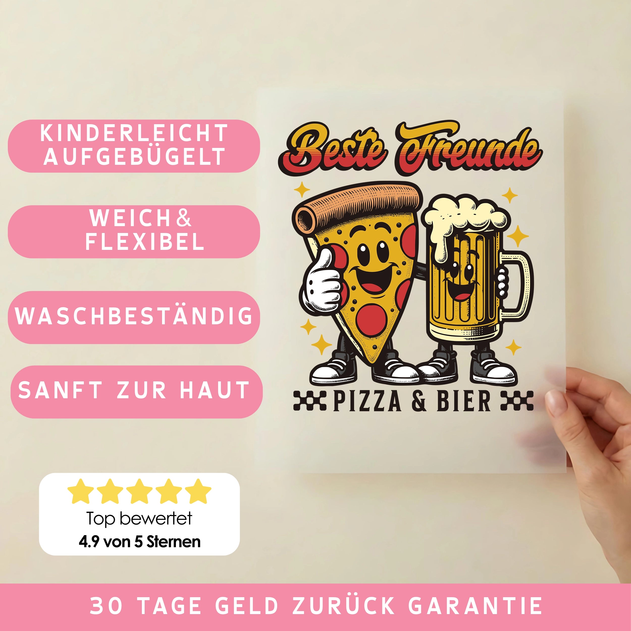 Bügelbild Beste Freunde Pizza & Bier