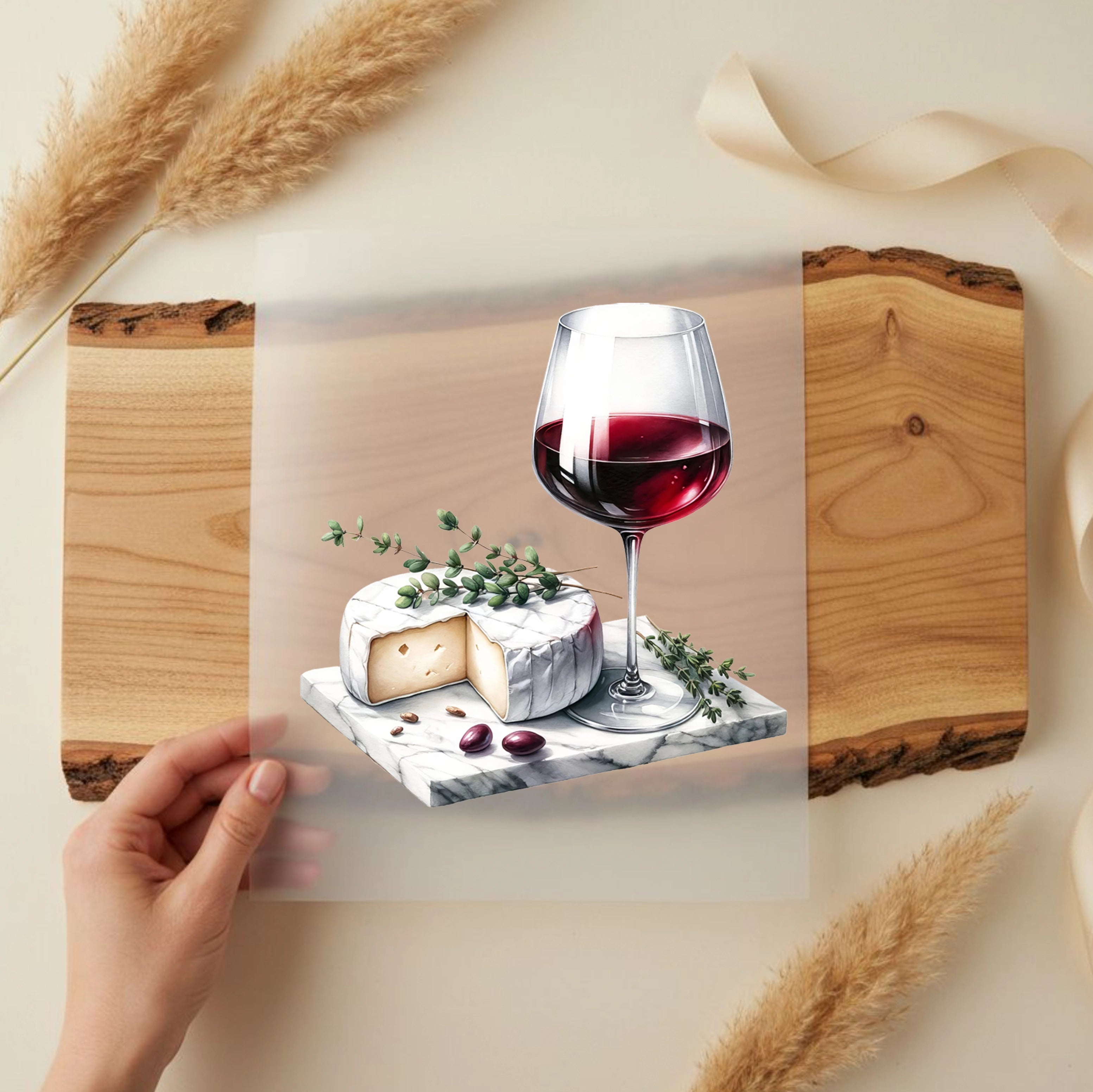 Bügelbild Wein und Käse