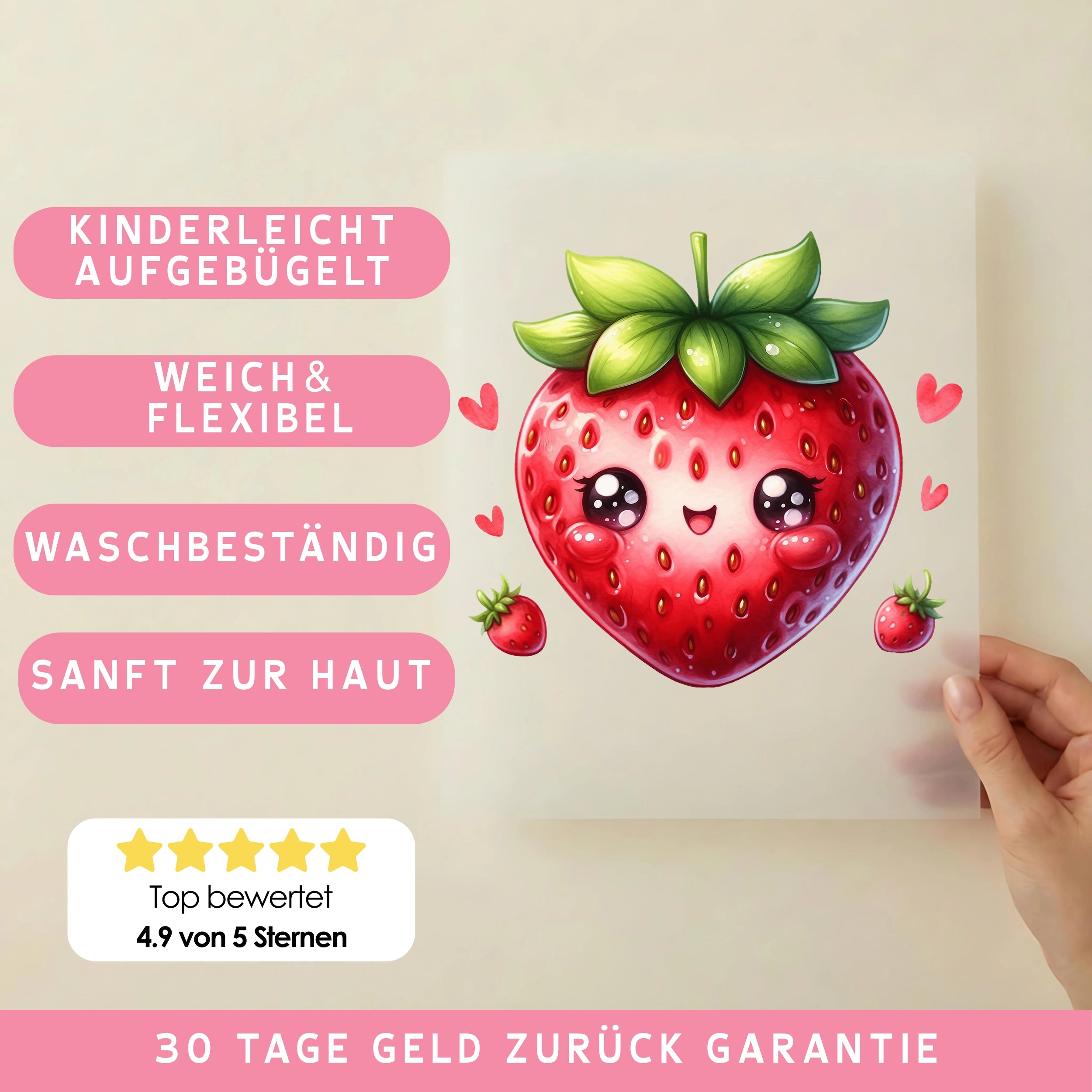 Bügelbild Erdbeere Herzchenzauber