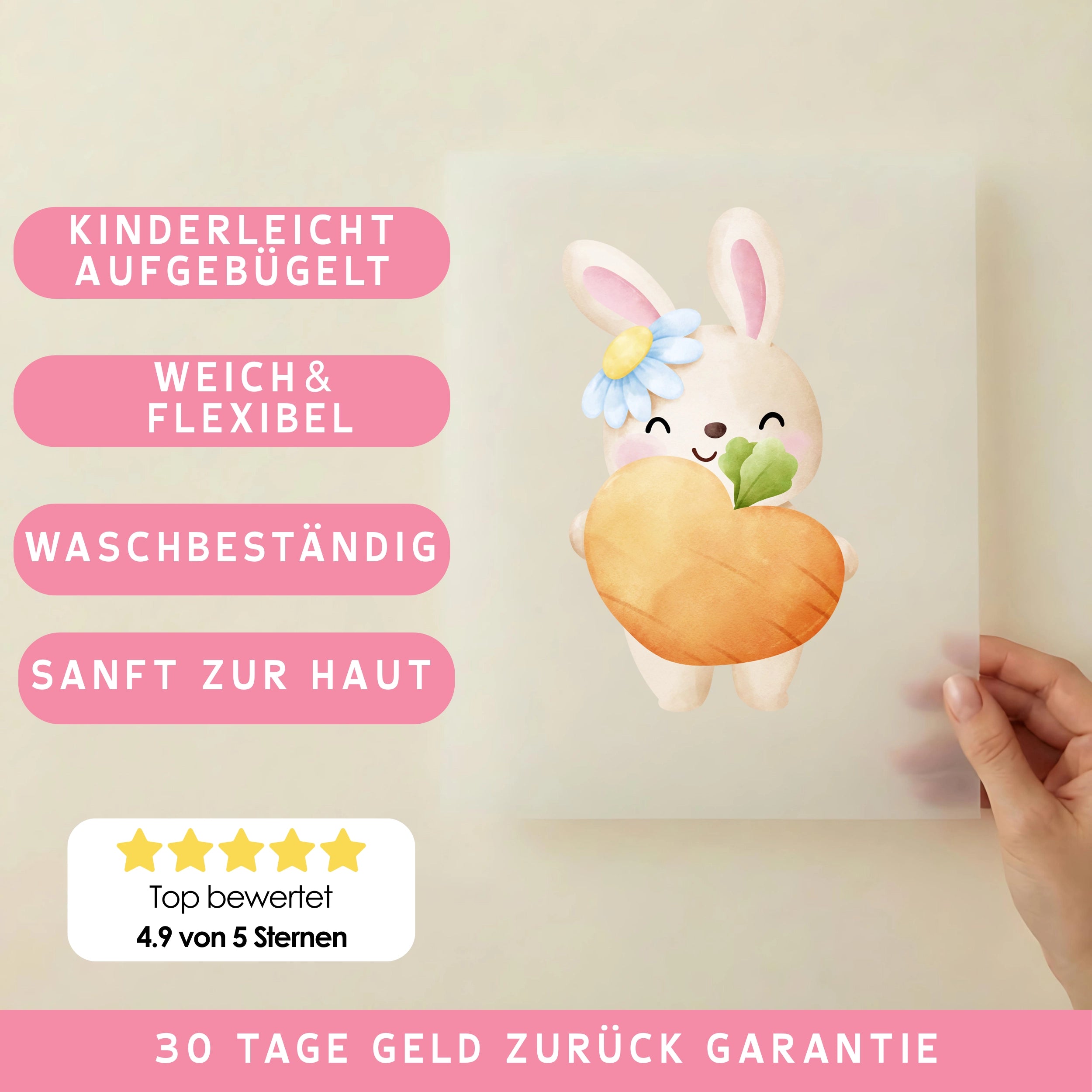 Bügelbild Hase Herz Möhrchen