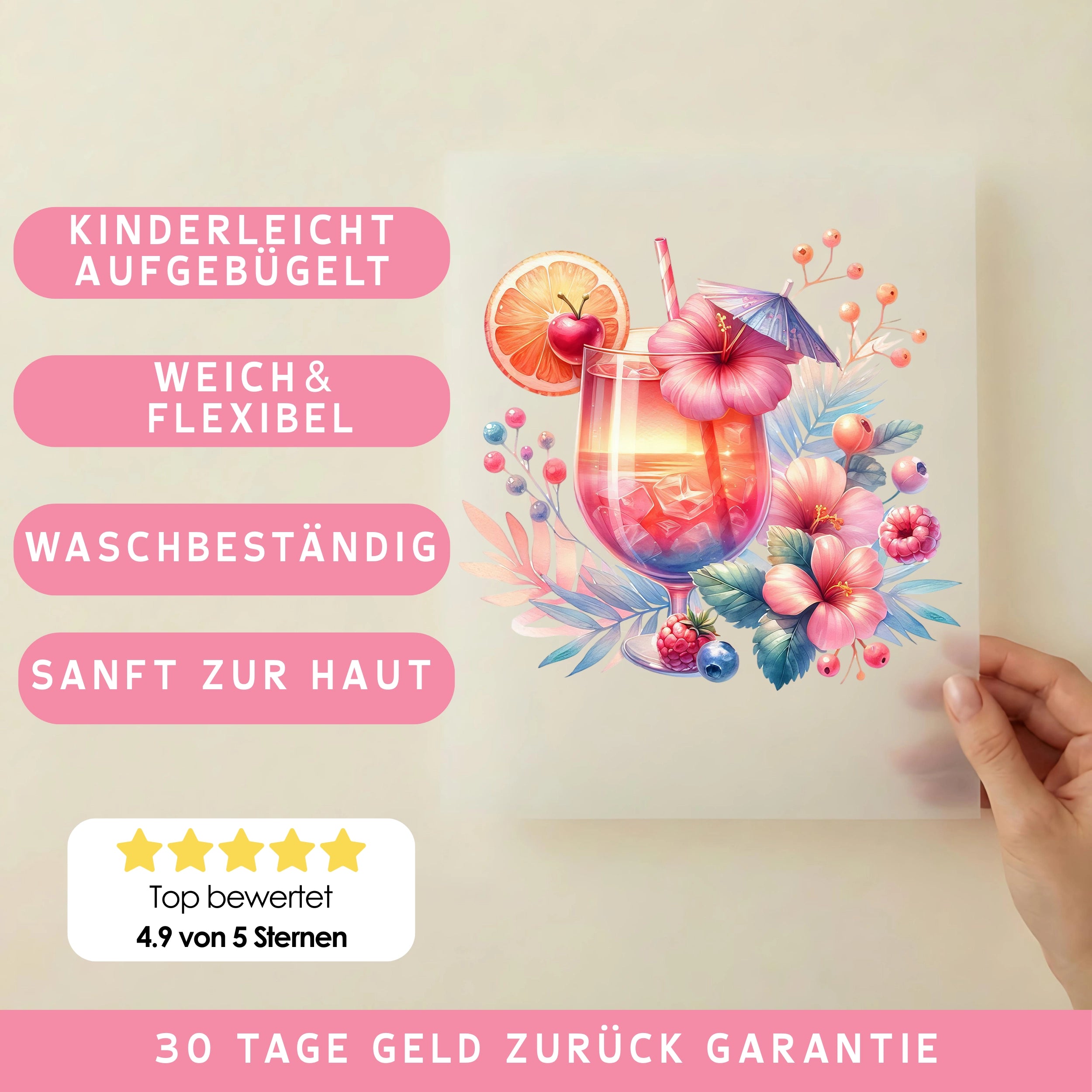 Bügelbild Beerentraum im Cocktailglas