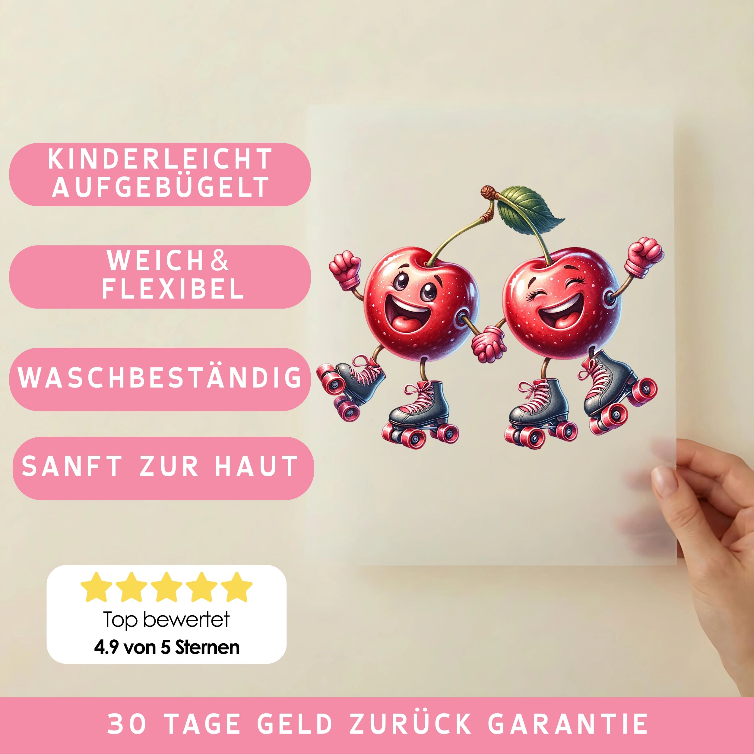 Bügelbild Kirsche Skatepower