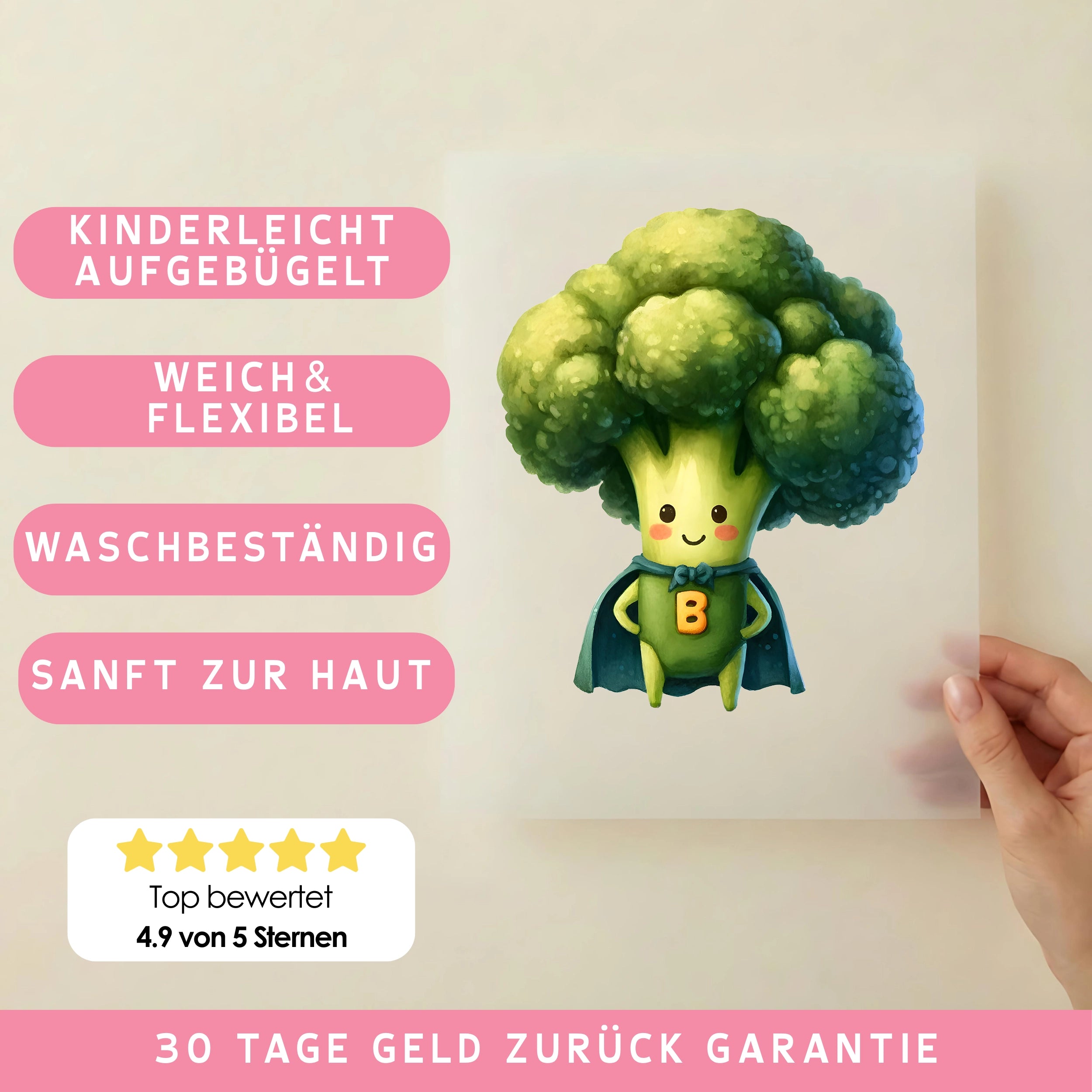 Bügelbild Superheld Brokkoli