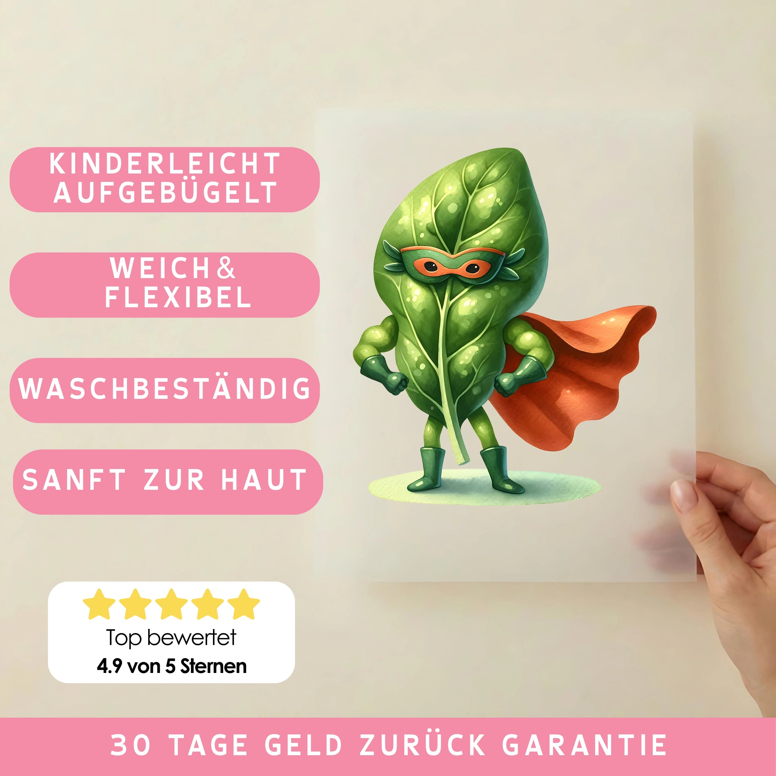 Bügelbild Superheld Spinat
