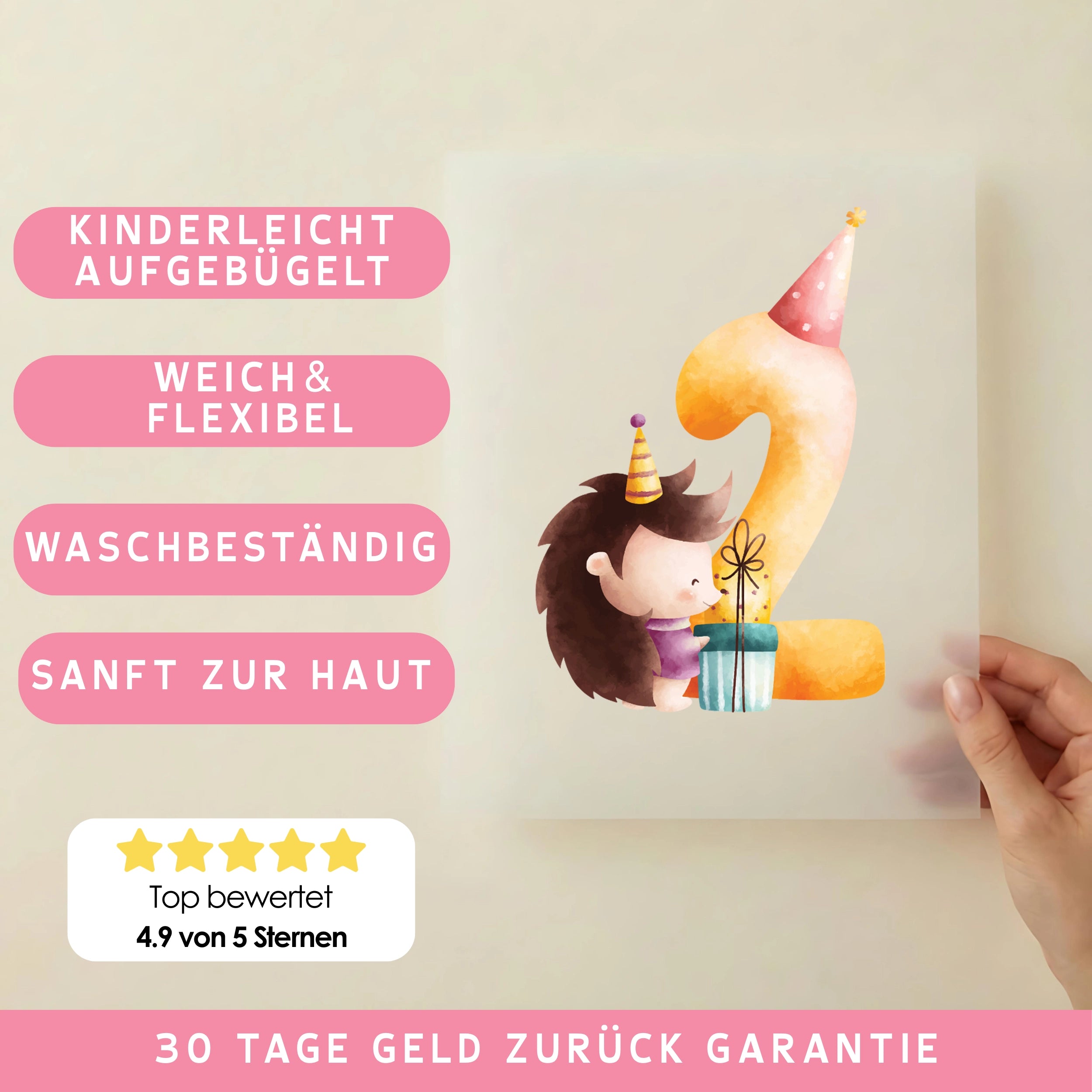 Bügelbild Zahl 2 Igel