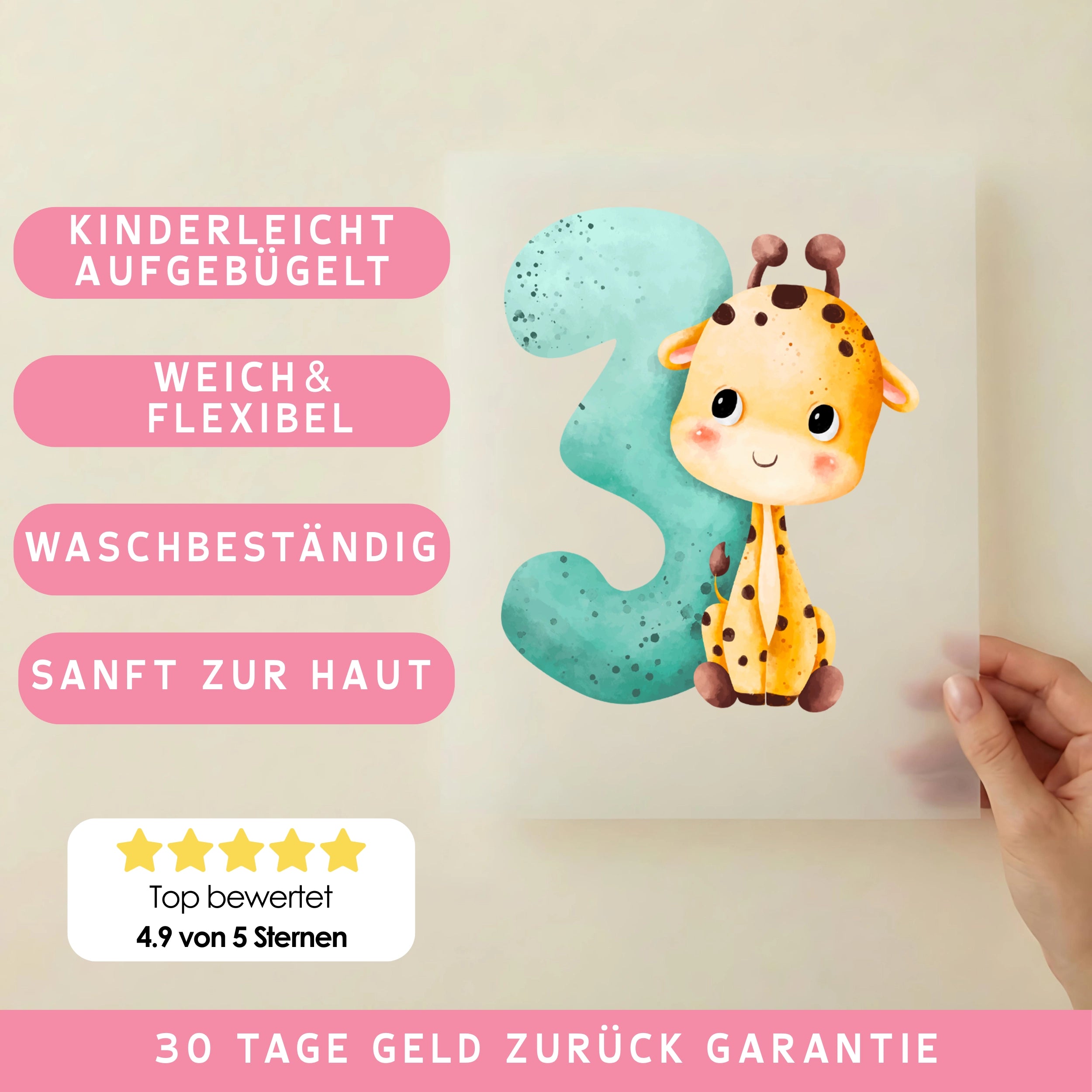 Bügelbild Zahl 3 Giraffe