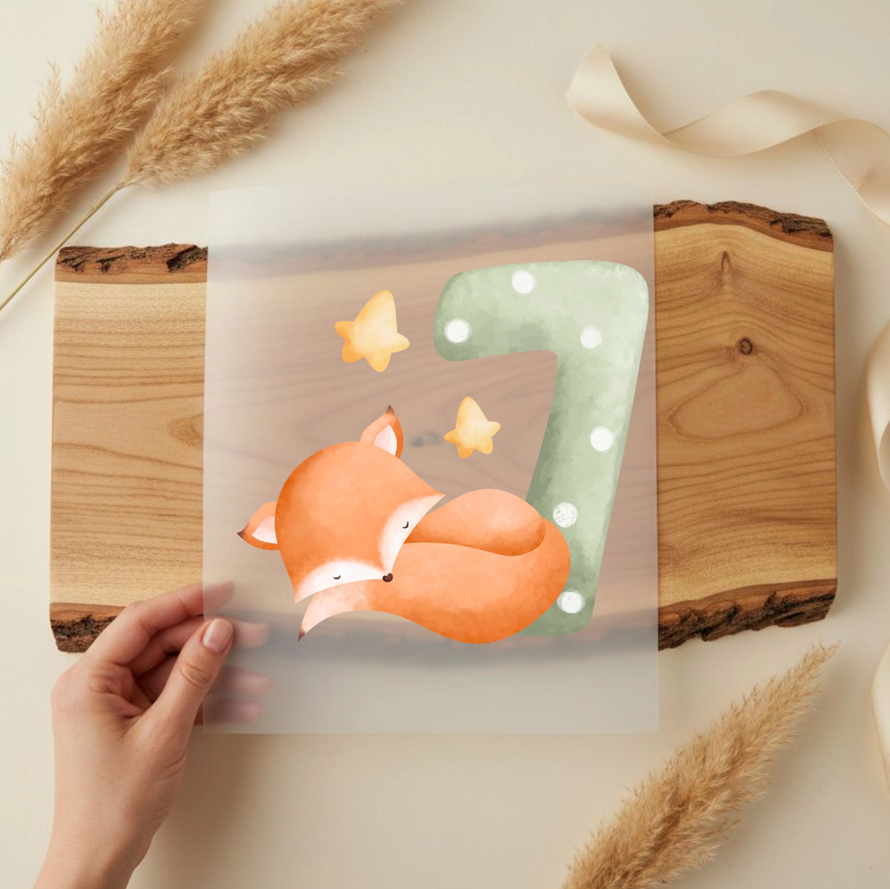 Bügelbild Zahl 7 Fuchs