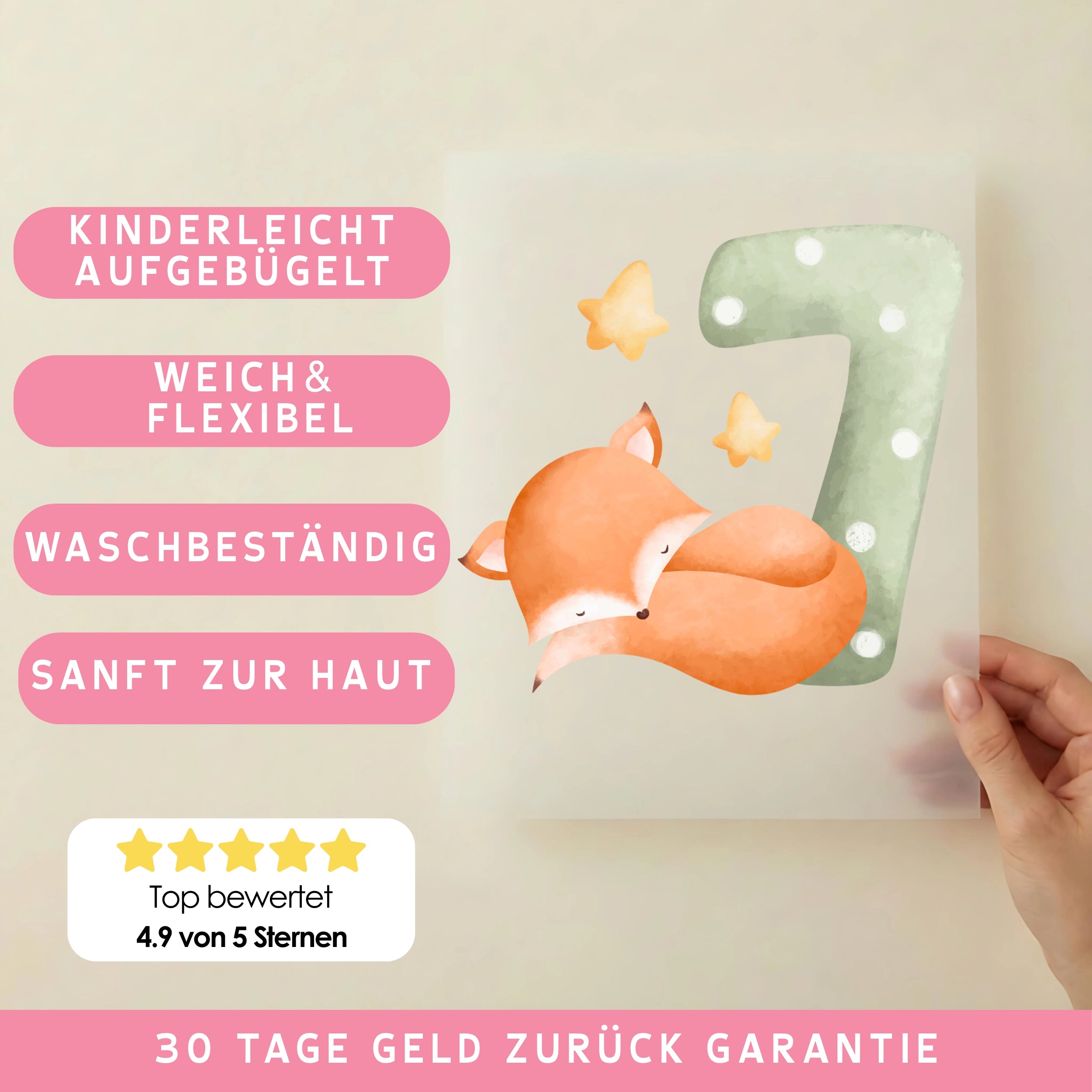 Bügelbild Zahl 7 Fuchs