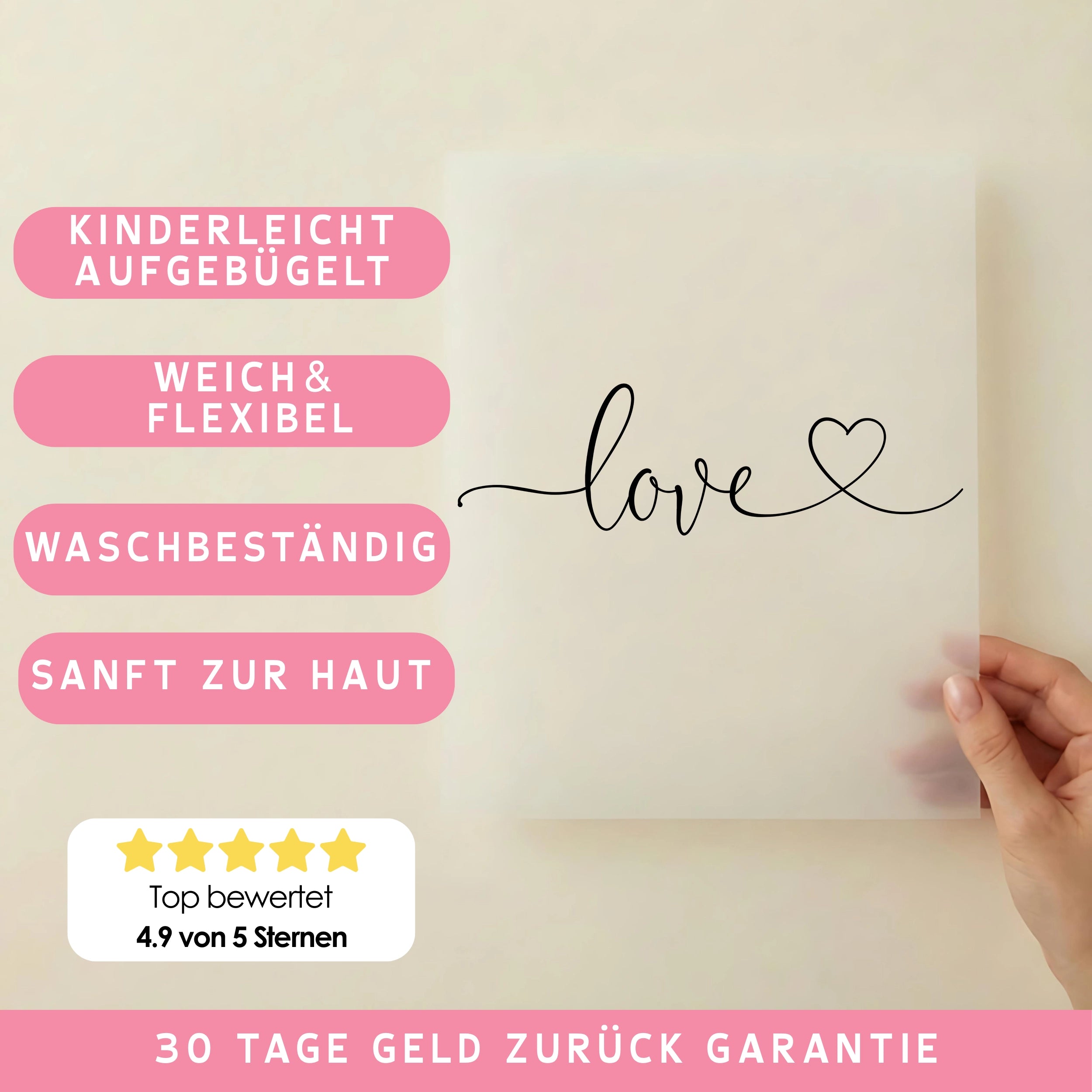 Bügelbild Love Herz Schwarz