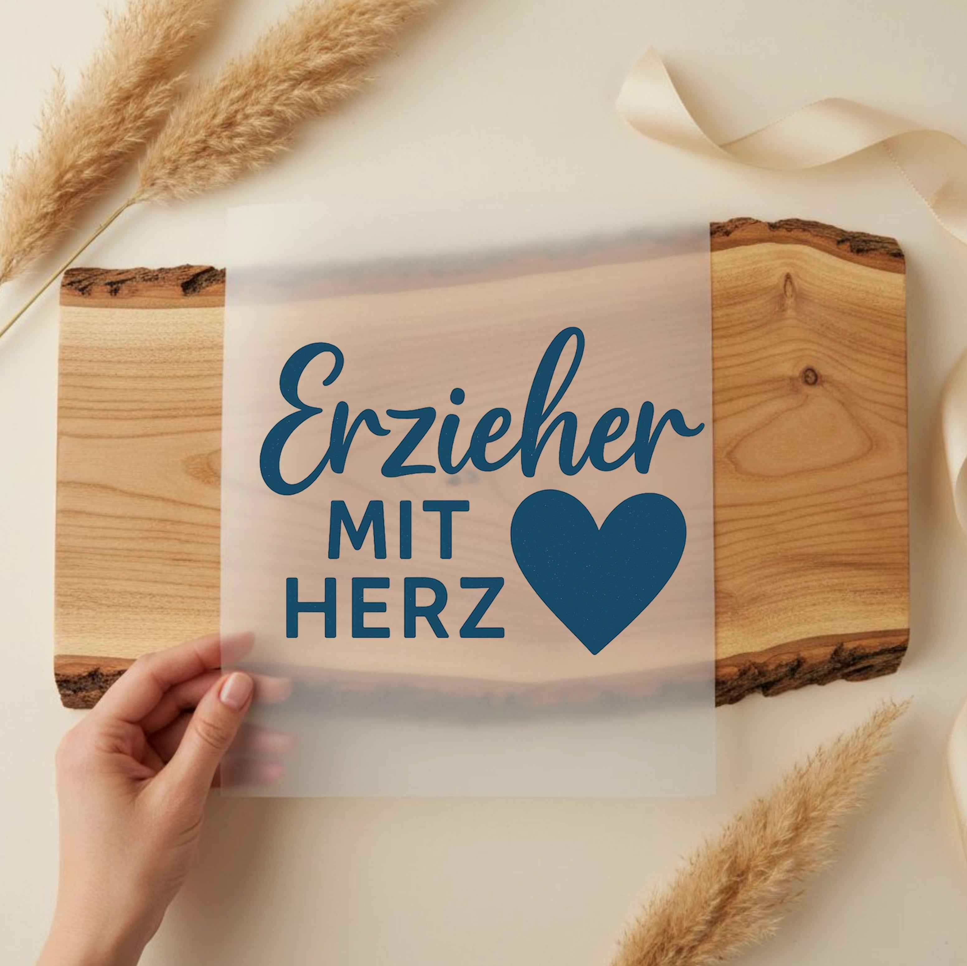 Bügelbild Erzieher mit Herz Blau