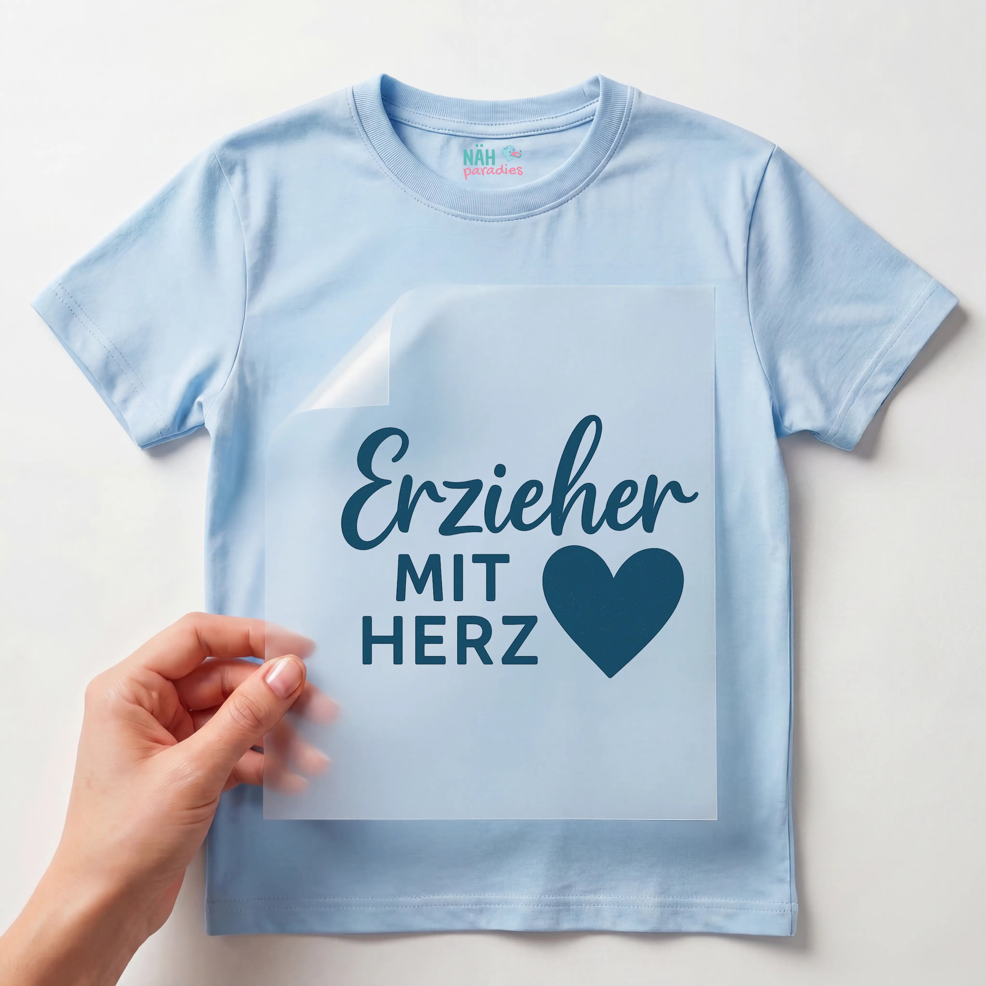 Bügelbild Erzieher mit Herz Blau