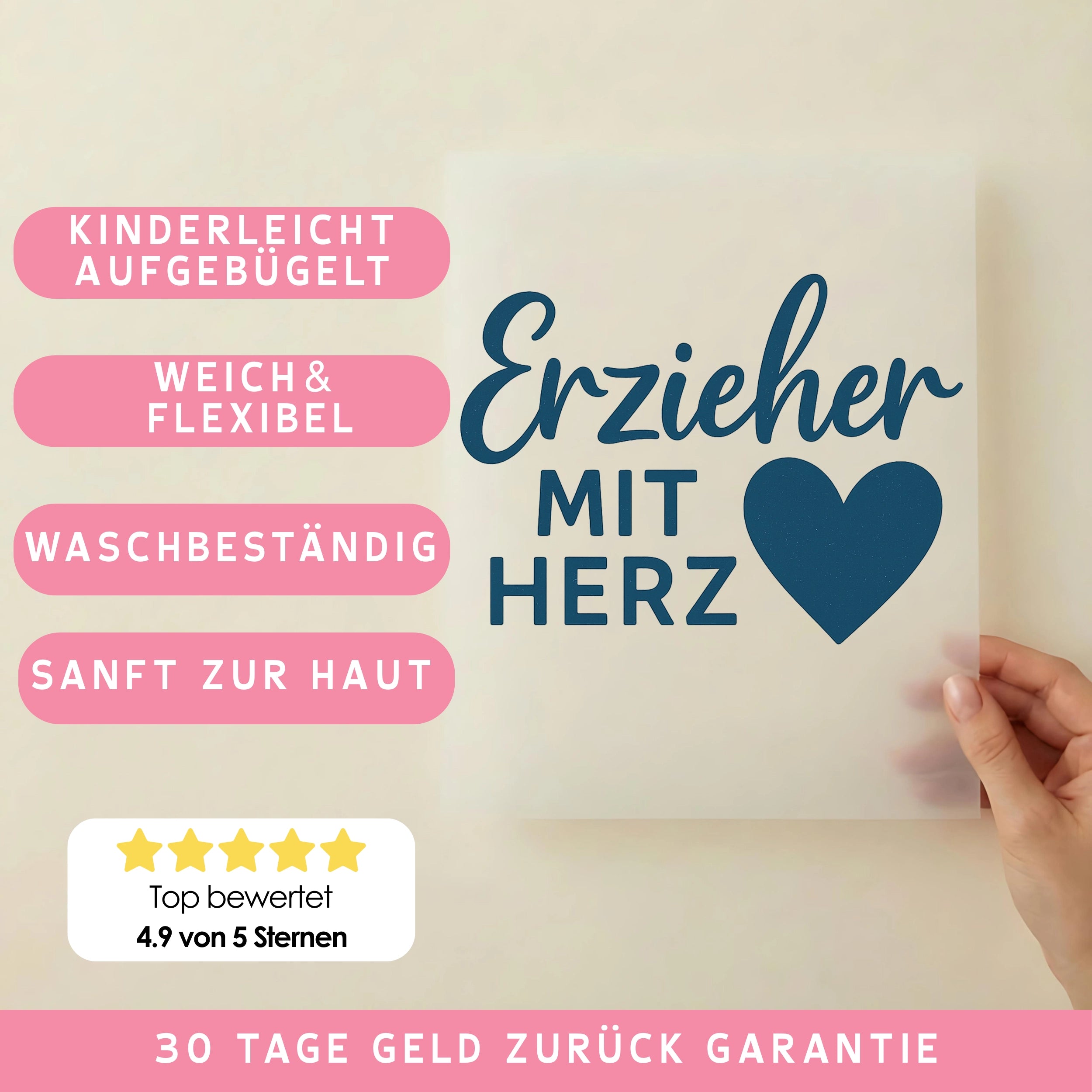 Bügelbild Erzieher mit Herz Blau