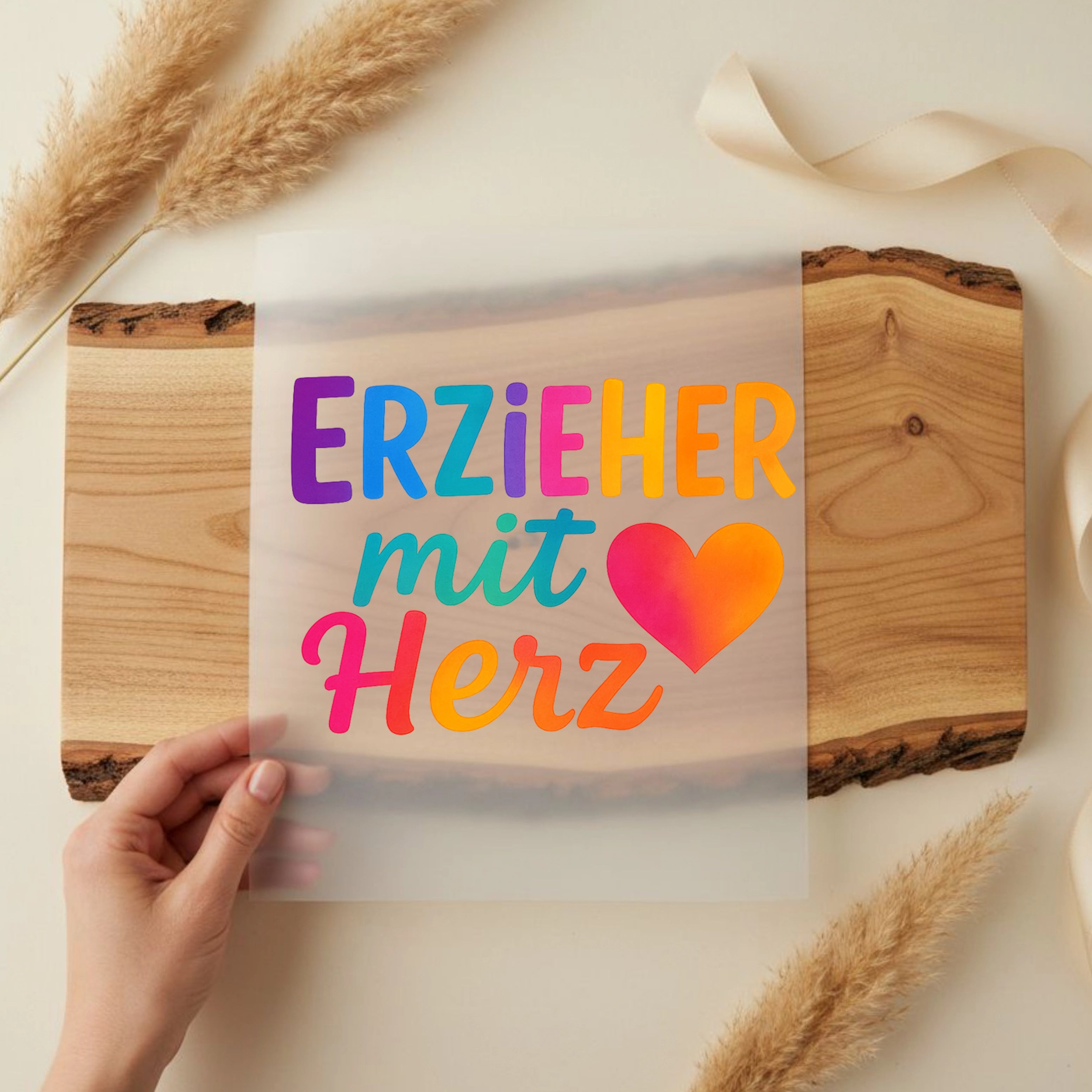 Bügelbild Erzieher mit Herz Regenbogen