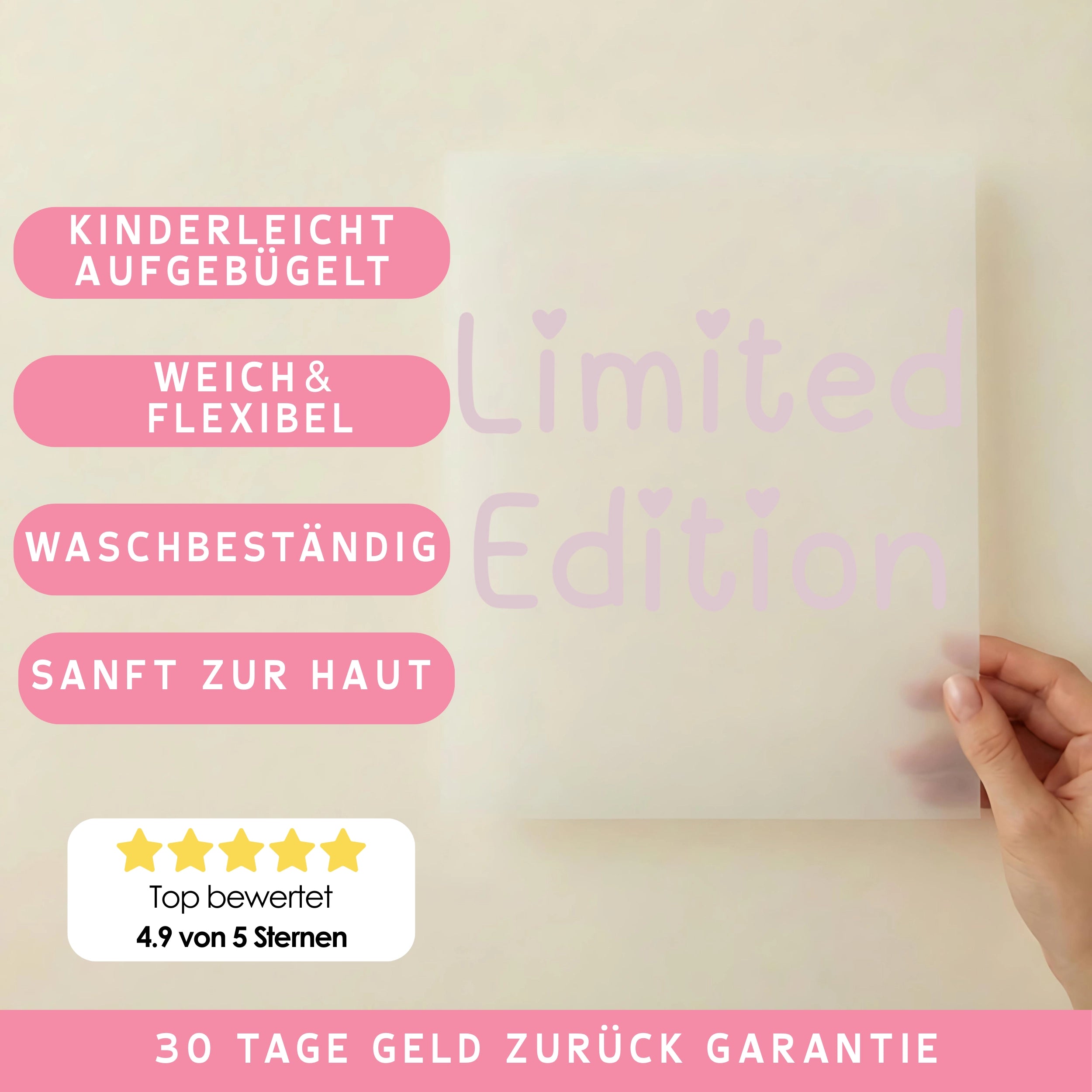 Bügelbild Limited Edition Herzchen Rosa